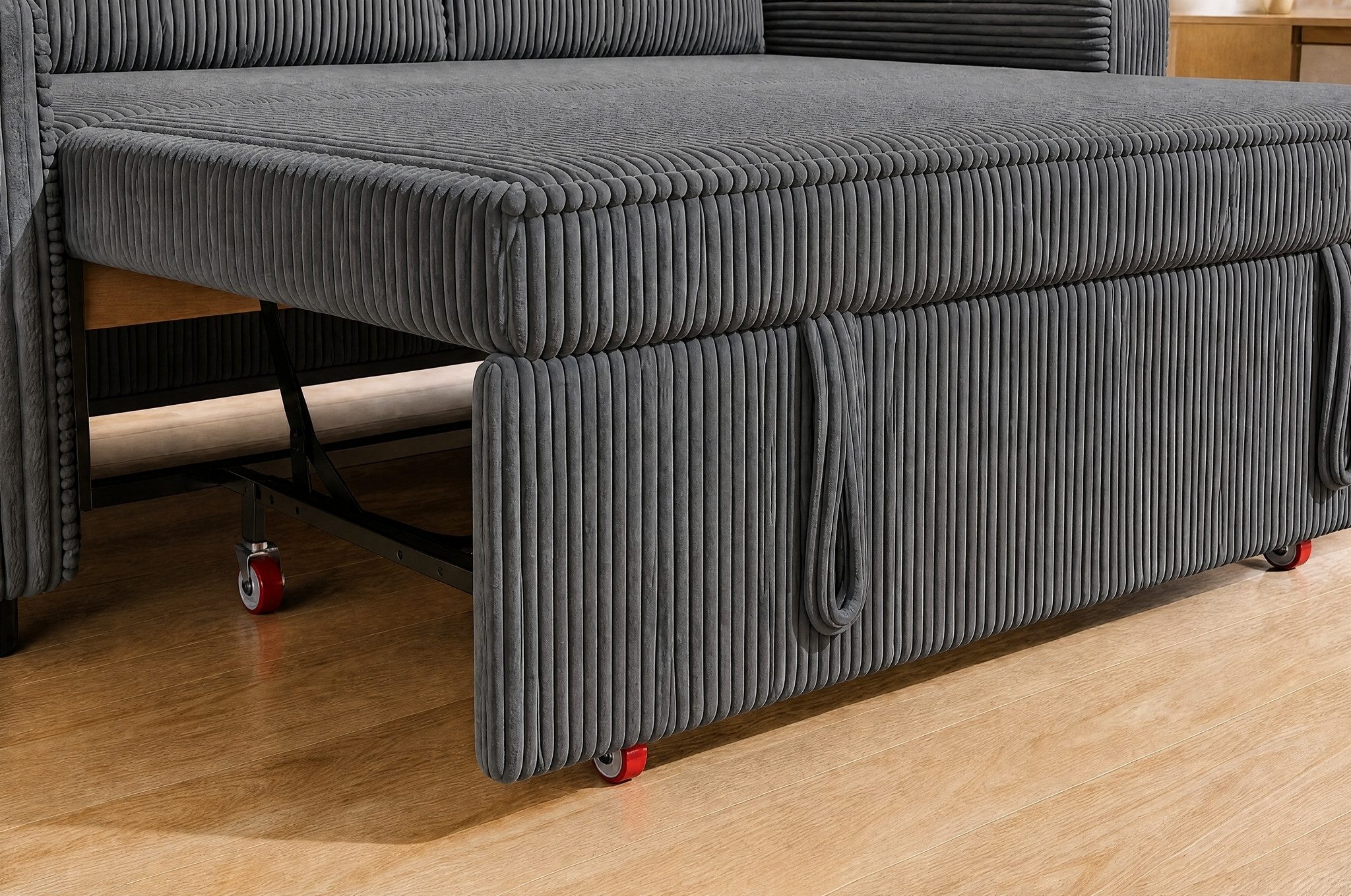HOMALL Schlafsofa 2-Sitzer Ausziehbar Sofa,Modernes Edler Cord-Stoff, mit Unterbett,Getränkehalter,seitlicher Tasche und 2 Kissen – Bild 5 von 5