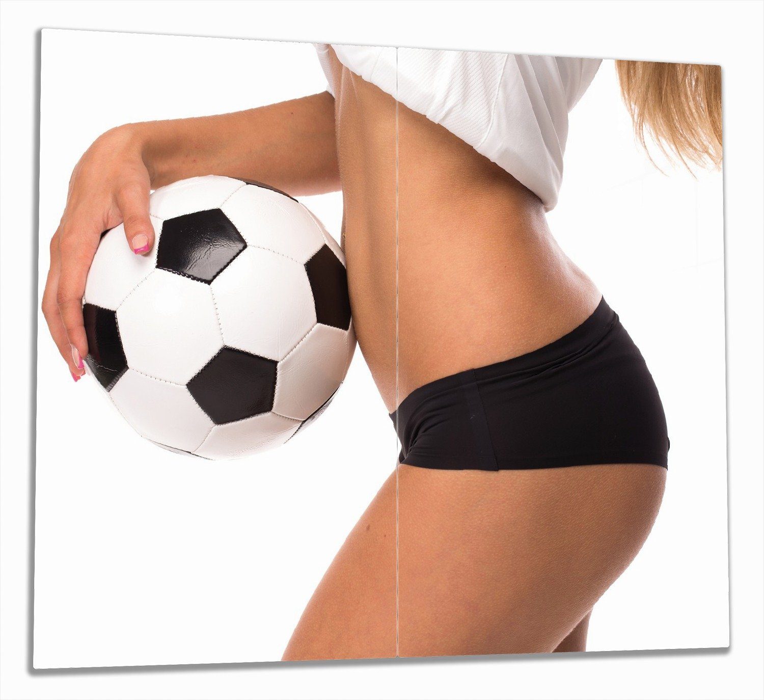 sexy einem inkl. (Glasplatte, Fußball - Frau ESG-Sicherheitsglas, 5mm tlg., Noppen), 2 Herd-Abdeckplatte Wallario mit verschiedene Größen Fußball,