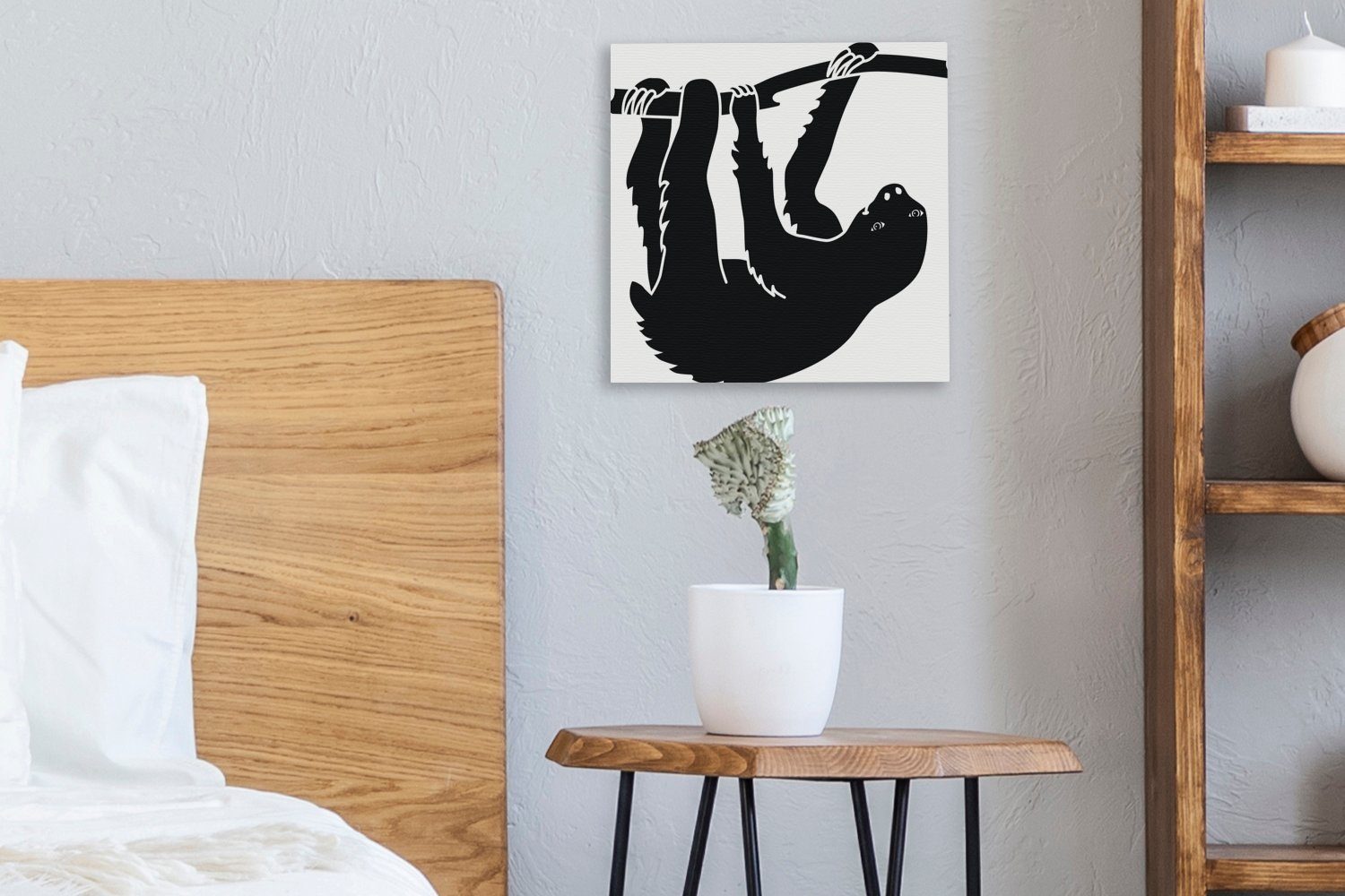 St), für Schwarz-Weiß-Illustration Leinwandbild (1 Eine Wohnzimmer Bilder eines OneMillionCanvasses® Faultiers, Leinwand Schlafzimmer