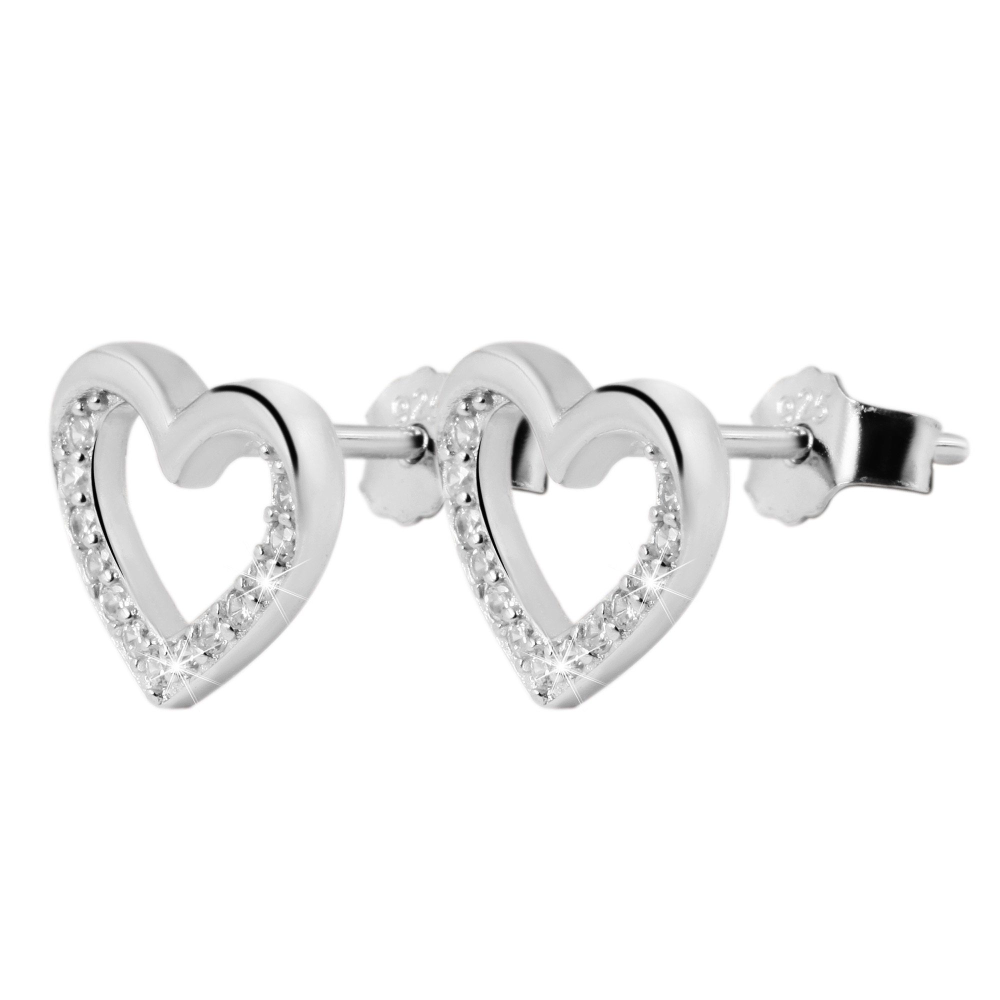 Adelia´s Paar Ohrstecker Ohrstecker Herz aus 925 Silber mit Zirkonia 8,5  cm, Mit Liebe gefertigt aus 925 Silber