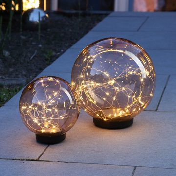 MARELIDA LED Solarleuchte LED Solar Kugel Tisch Gartenleuchte mit Drahtlichterkette amber 20cm