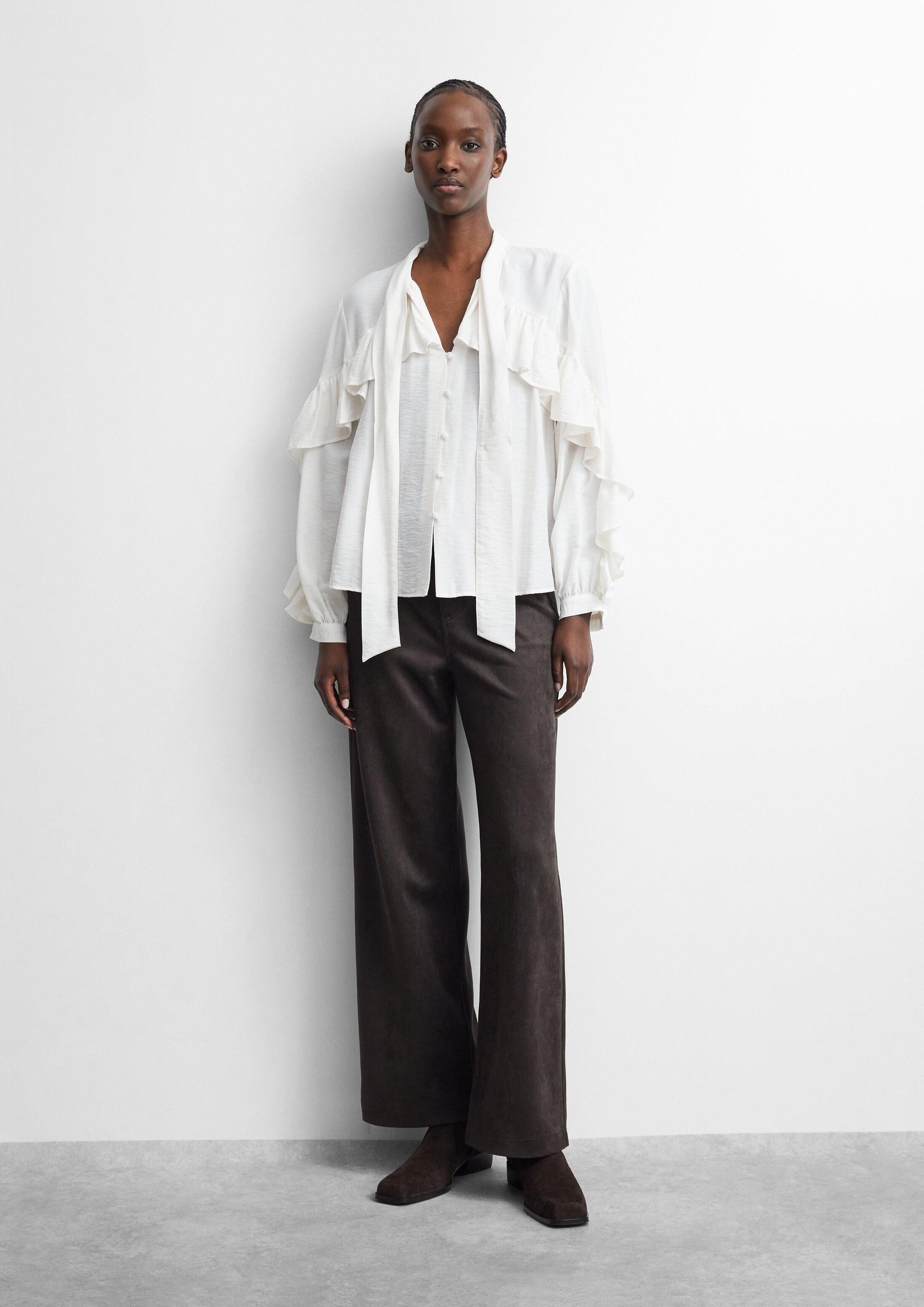 comma Chinos Hose Fake-Velours-Hose mit Wide Leg