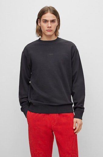 BOSS ORANGE Sweater Wefade Black mit (1-tlg) seitlichen Rippeinsätzen