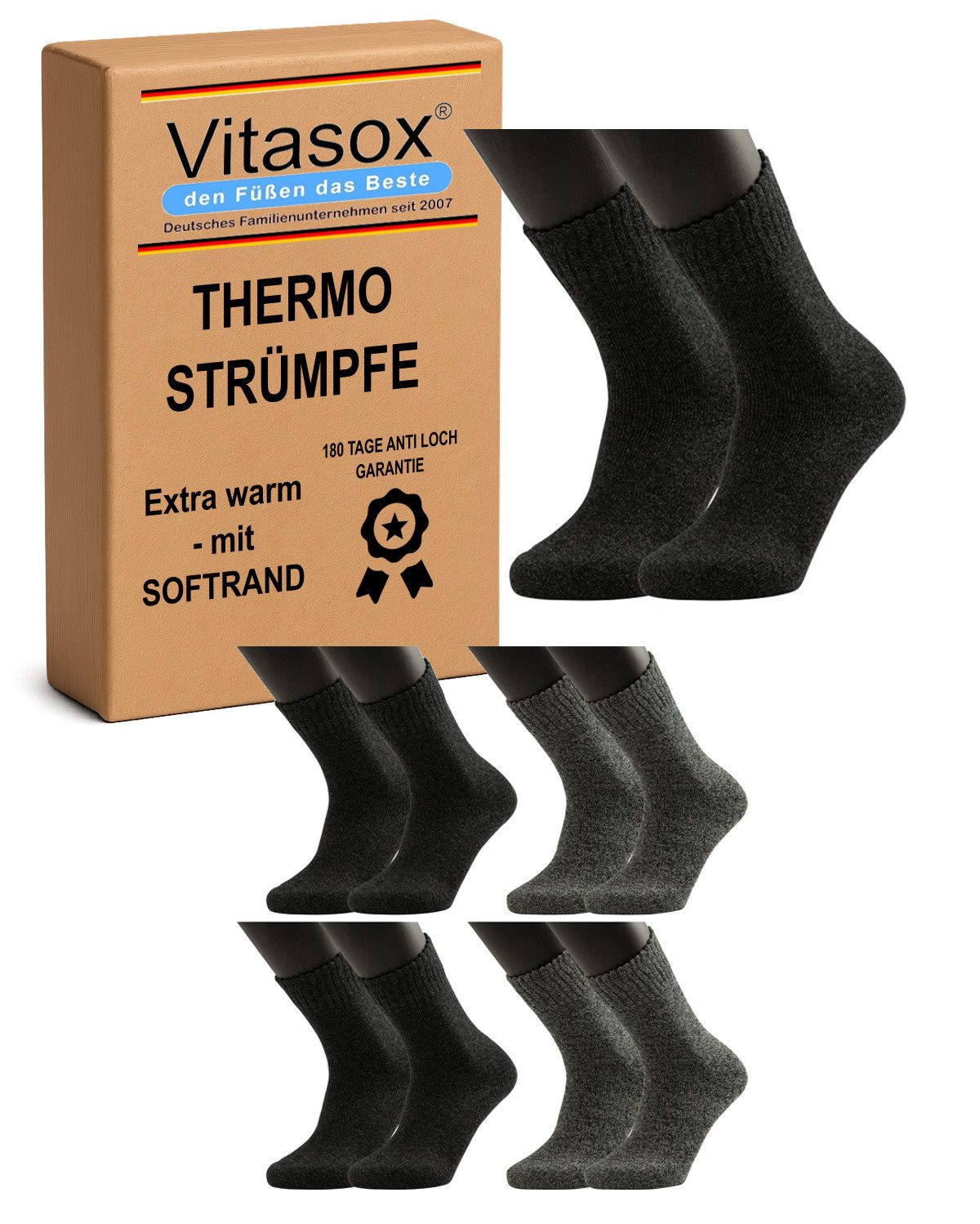 Vitasox Thermosocken für Herren und Damen - extra warm für den Winter und kalte Tage (4-Paar) extra warme Thermosocken für kalte Tage, warme Wintersocken