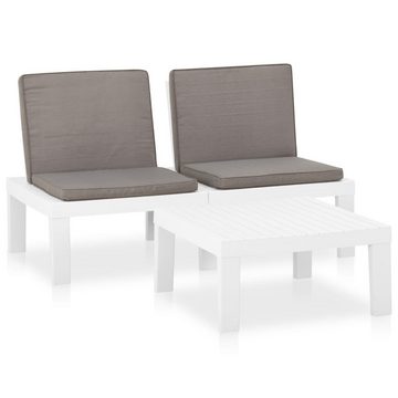 vidaXL Garten-Essgruppe 2-tlg Garten Lounge Set mit Auflagen Kunststoff Weiß Sitzgruppe Set Lo
