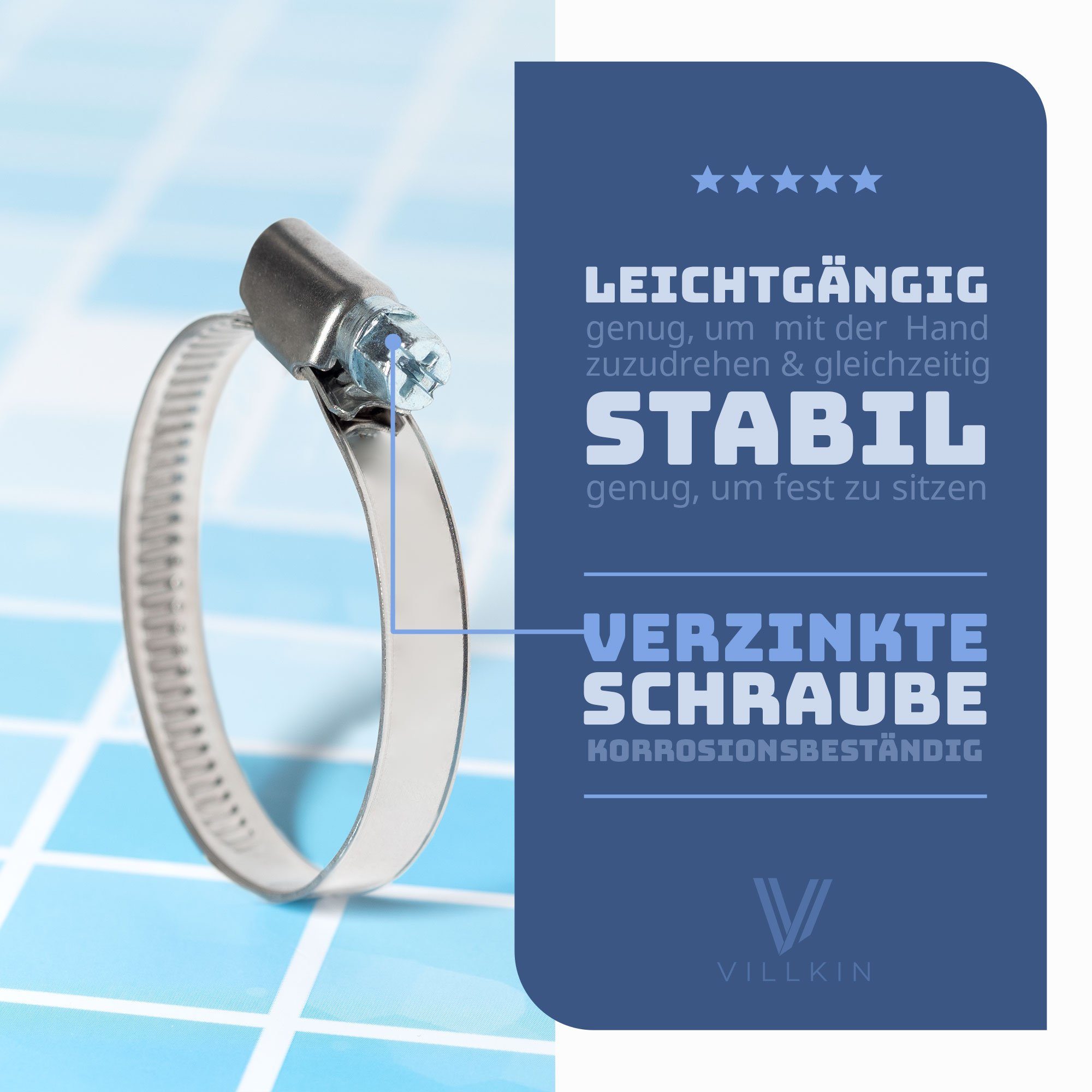 Villkin Schlauchschelle Schlauchklemme, Rohrschelle, Schlauchhalterung - Edelstahl (10-70cm), (10-St)