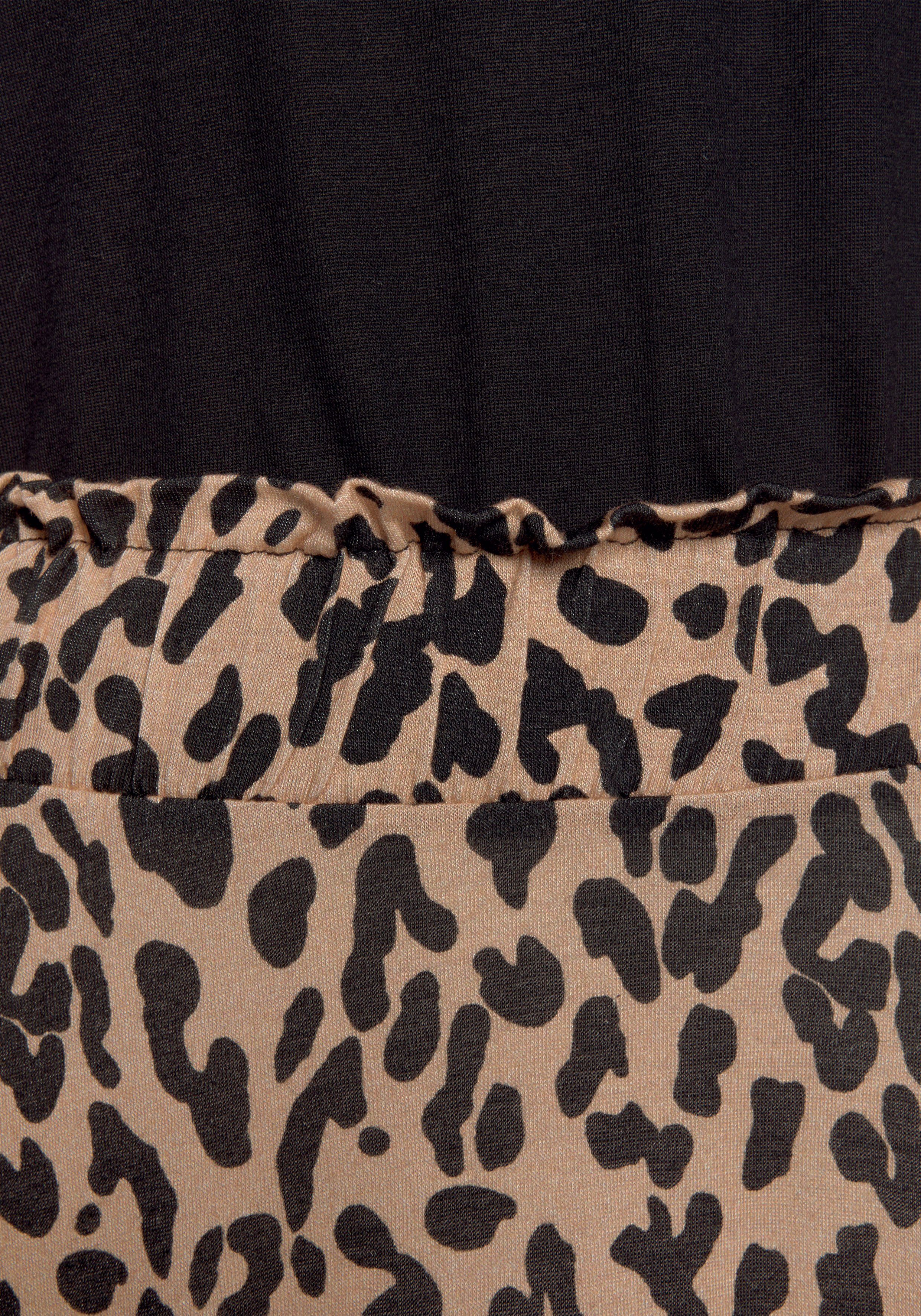 Buffalo Jerseykleid mit Gummibund in der Taille und Animalprint Leokleid, Animalkleid, Ärmelloses Sommerkleid, Viskosekkleid