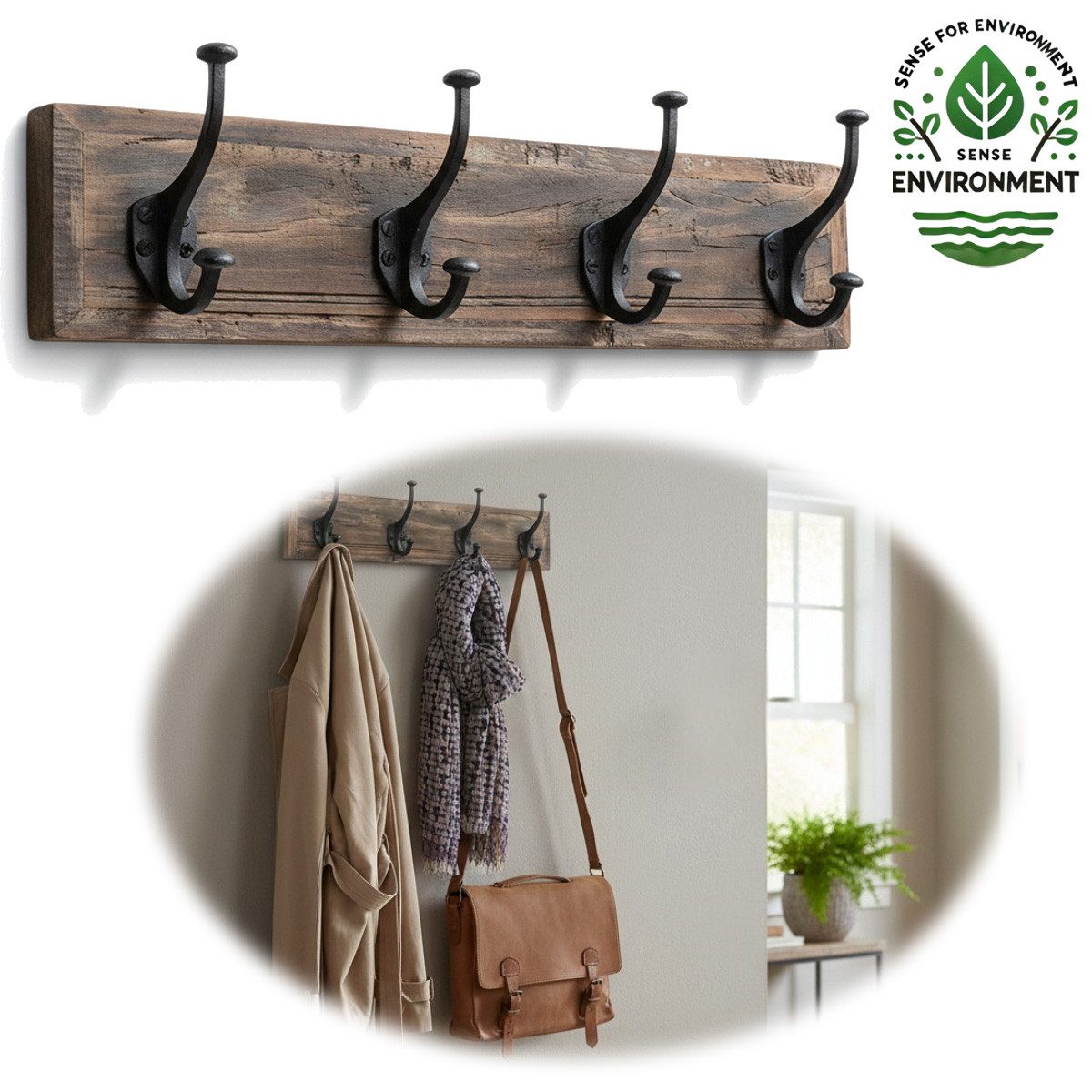 LS-LebenStil Wandgarderobe Vintage Teakholz Braun 50cm Garderobenleiste Gar günstig online kaufen