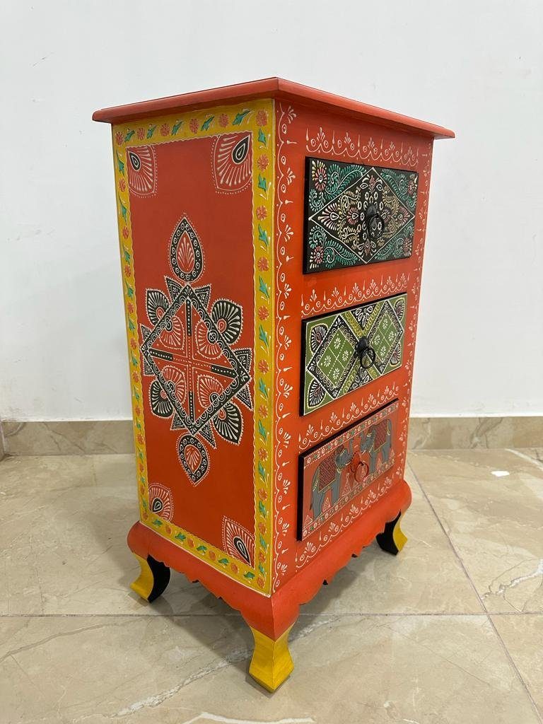 Oriental Indien Bunt Rot Kommode Schubladen Galerie Dulari mit 75 Mehrzweckschrank cm Handarbeit