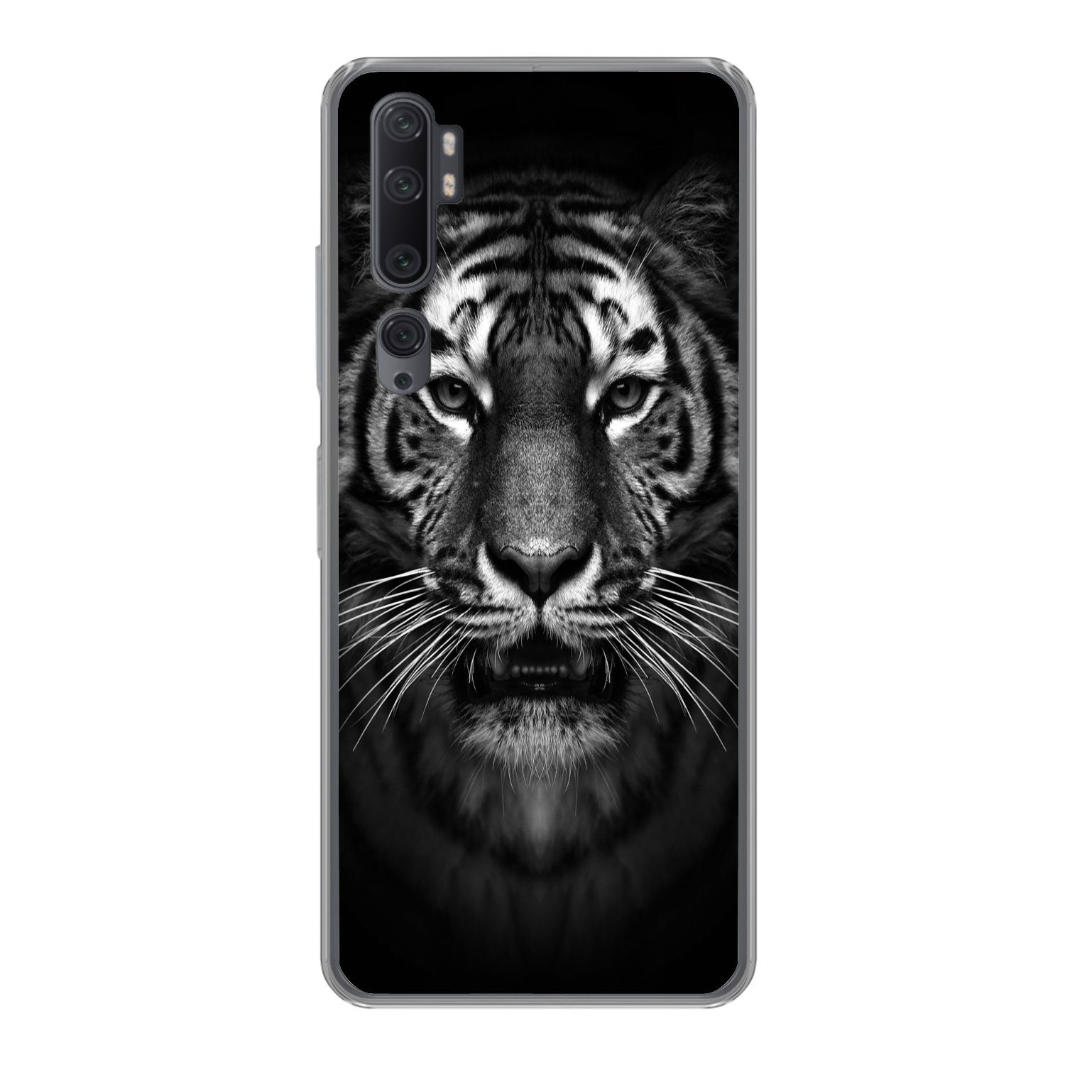 MuchoWow Handyhülle für Xiaomi Mi Note 10 Tiger - Tiere - Schwarz - Weiß - Porträt - Wild