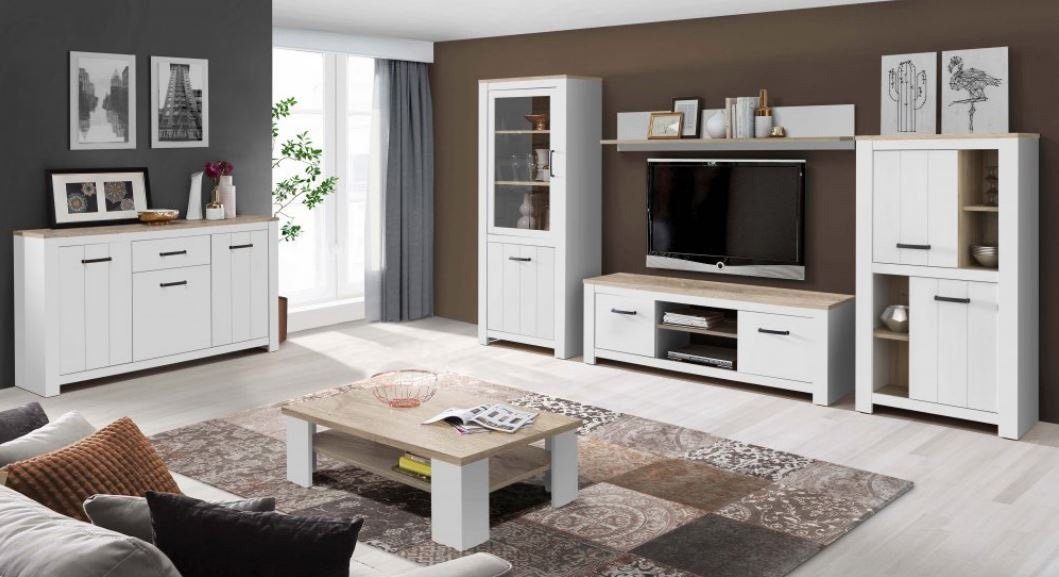 Newroom Lowboard Akil, TV Lowboard Weiß Matt und Bianco Eiche Modern TV Schrank Fernseht...