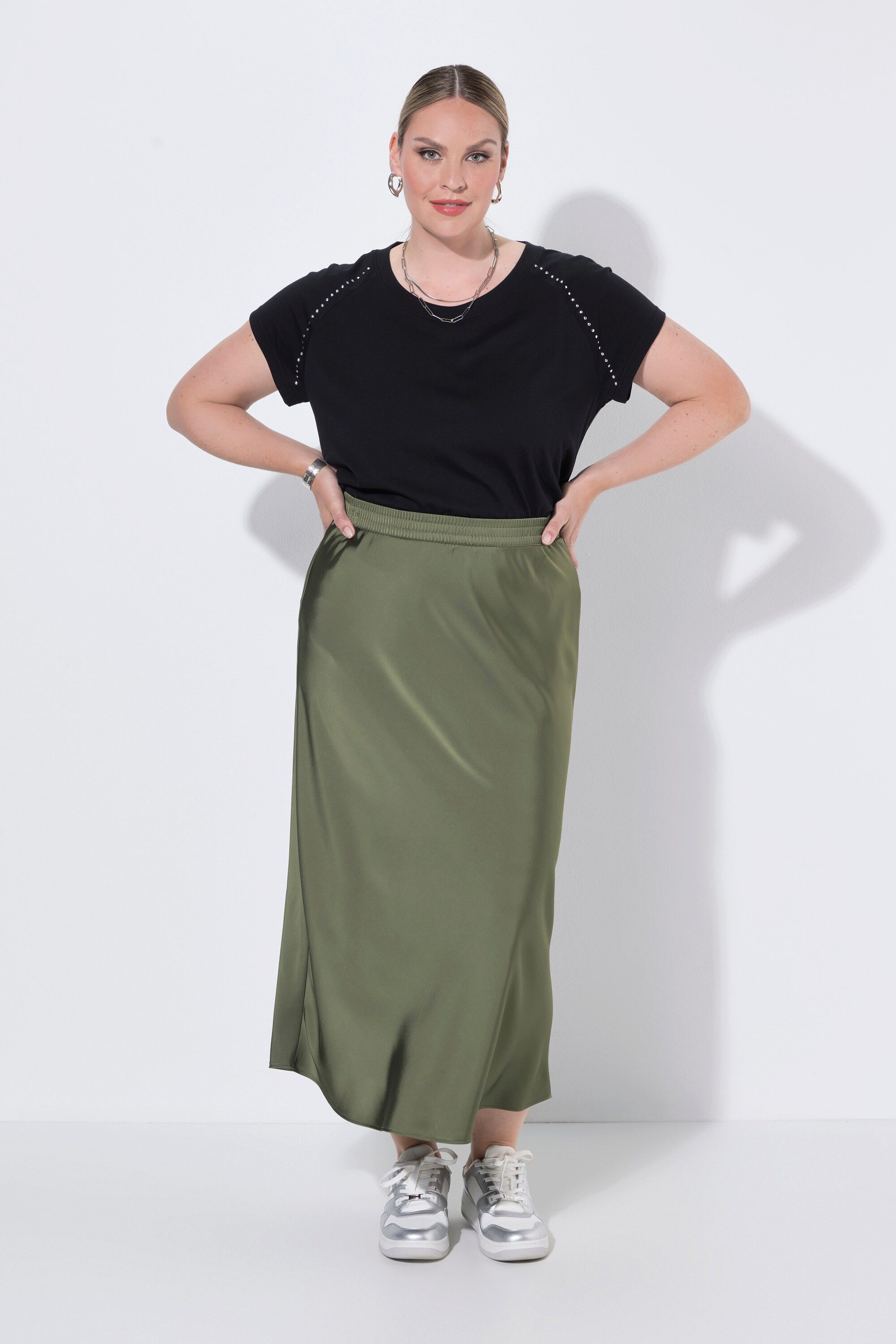 MIAMODA Jerseyrock Maxi-Satinrock A-Linie Elastikbund