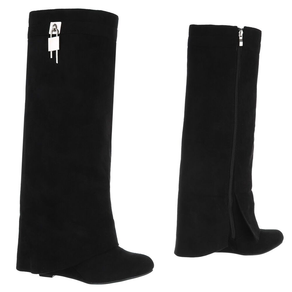 Ital-Design Elegante Überknie-Stiefel mit Komfort und modernem Design Keilstiefel (90458210) Keilabsatz/Wedge Stiefel in Schwarz – Bild 4 von 5