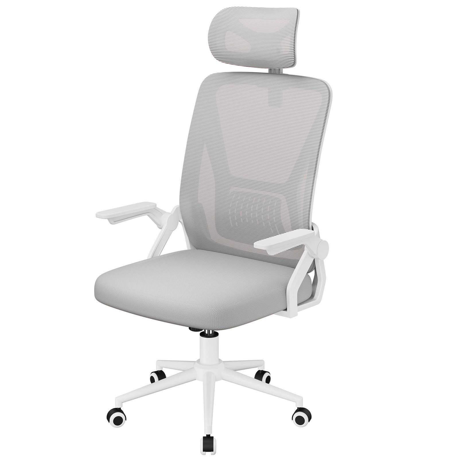 ZAISZE Bürostuhl Ergonomisch Schreibtischstuhl Höhenverstellbar mit Wippfunktion (90° hochklappbaren Armlehnen, ergonomischer Schreibtischstuhl mit Lendenstütze und Kopfstütze, atmungsaktive Netzbespannung, um 360° drehbarer Stuhl)