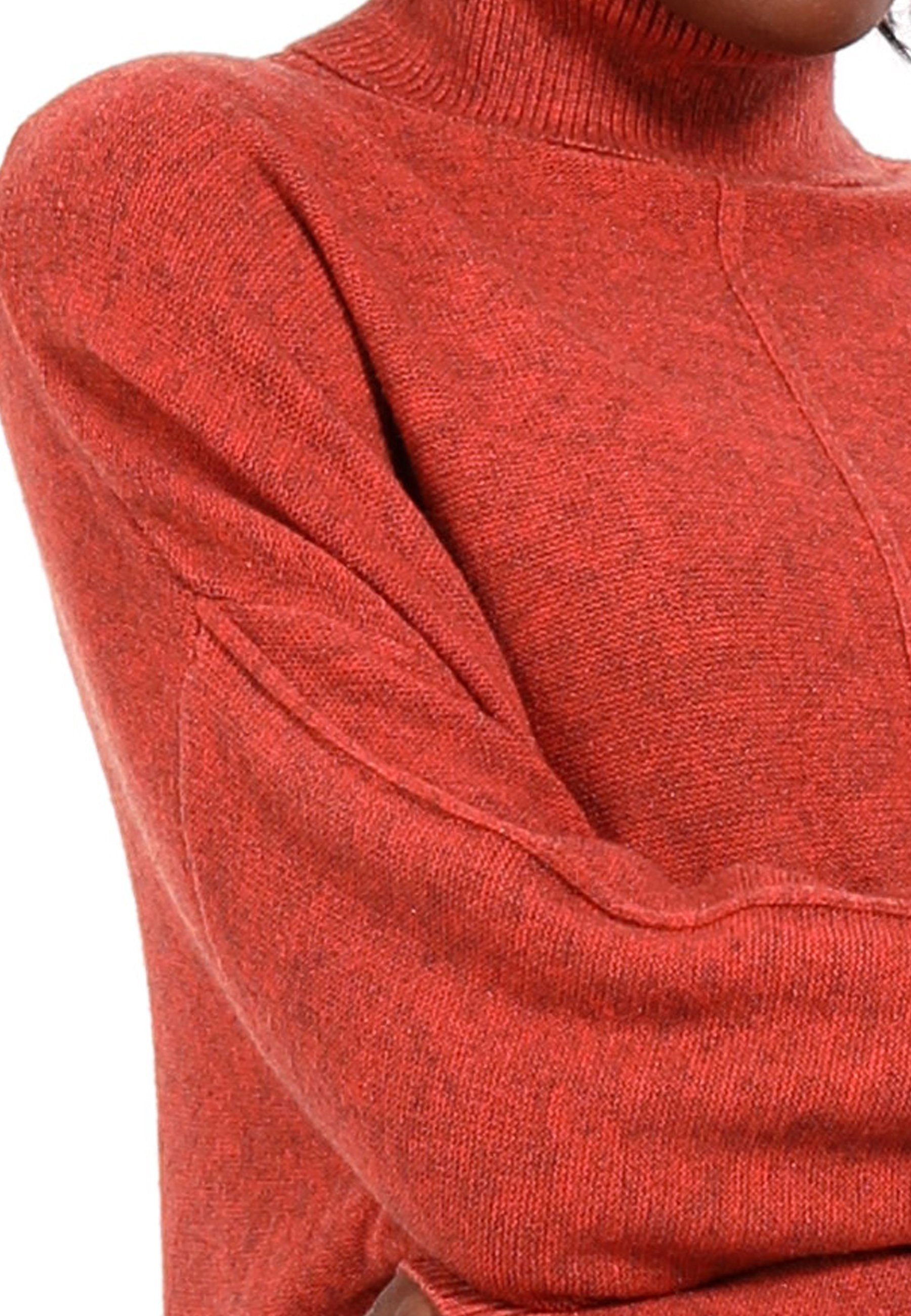 YC Fashion & Feinstrick in Pullover melierter Oversized One Style Optik aus (1-tlg) koralle Rollkragenpullover Size
