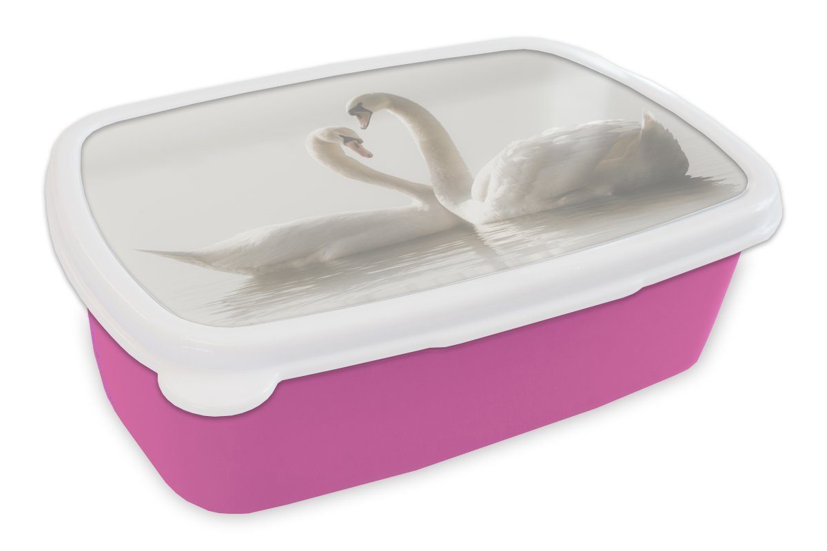 MuchoWow Lunchbox Schwäne - Wasser - Freunde, Kunststoff, (2-tlg), Brotbox für Erwachsene, Brotdose Kinder, Snackbox, Mädchen, Kunststoff rosa