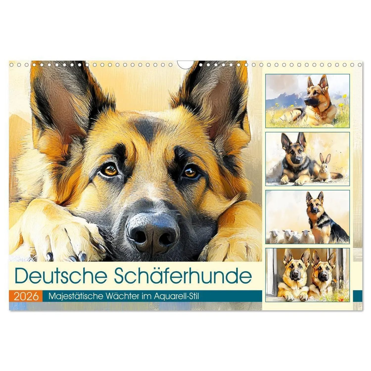 CALVENDO Wandkalender Deutsche Schäferhunde. Majestätische Wächter im Aquarell-Stil...