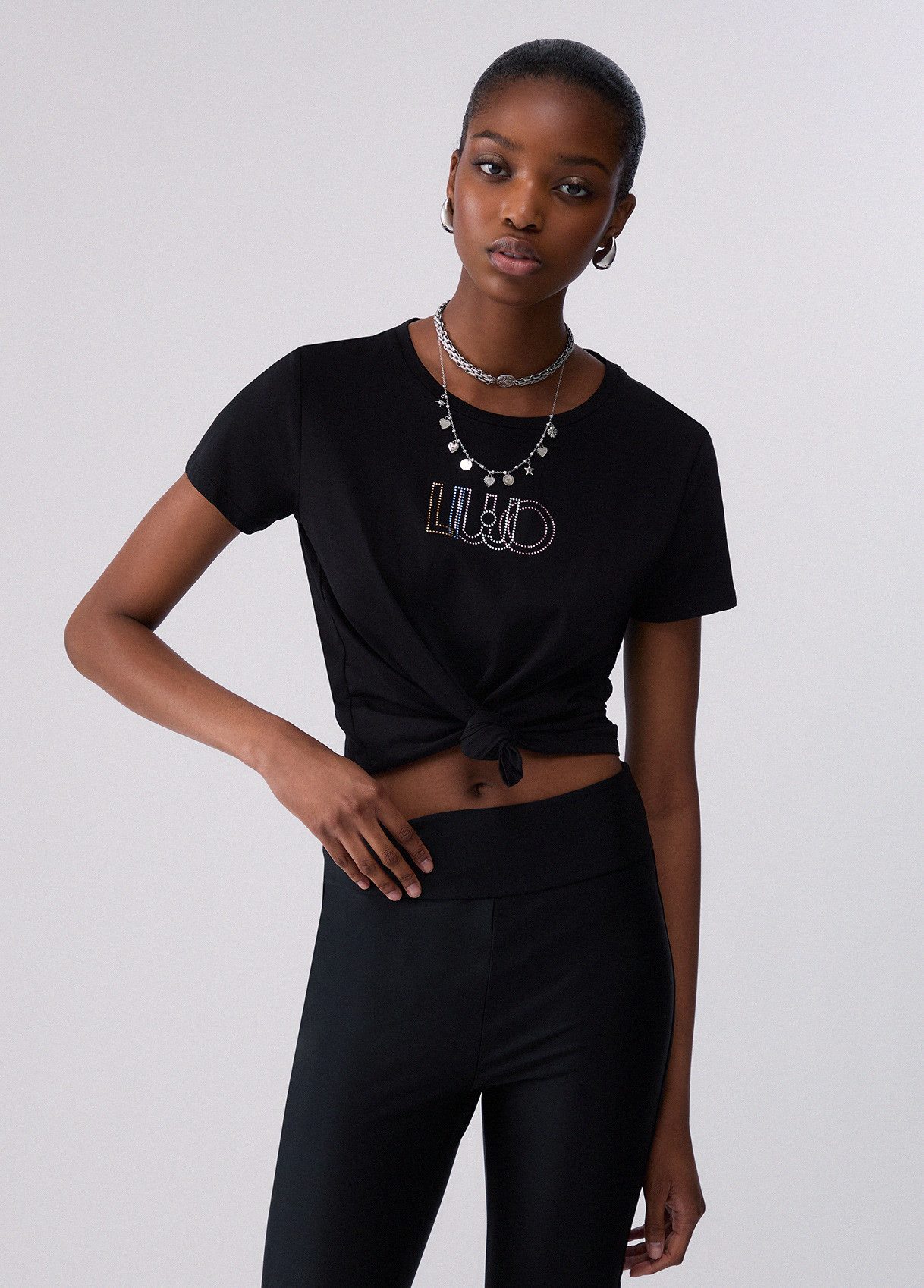Liu Jo T-Shirt ECS T-SHIRT BASICA M/C - Logo Shirt mit Strass schwarz