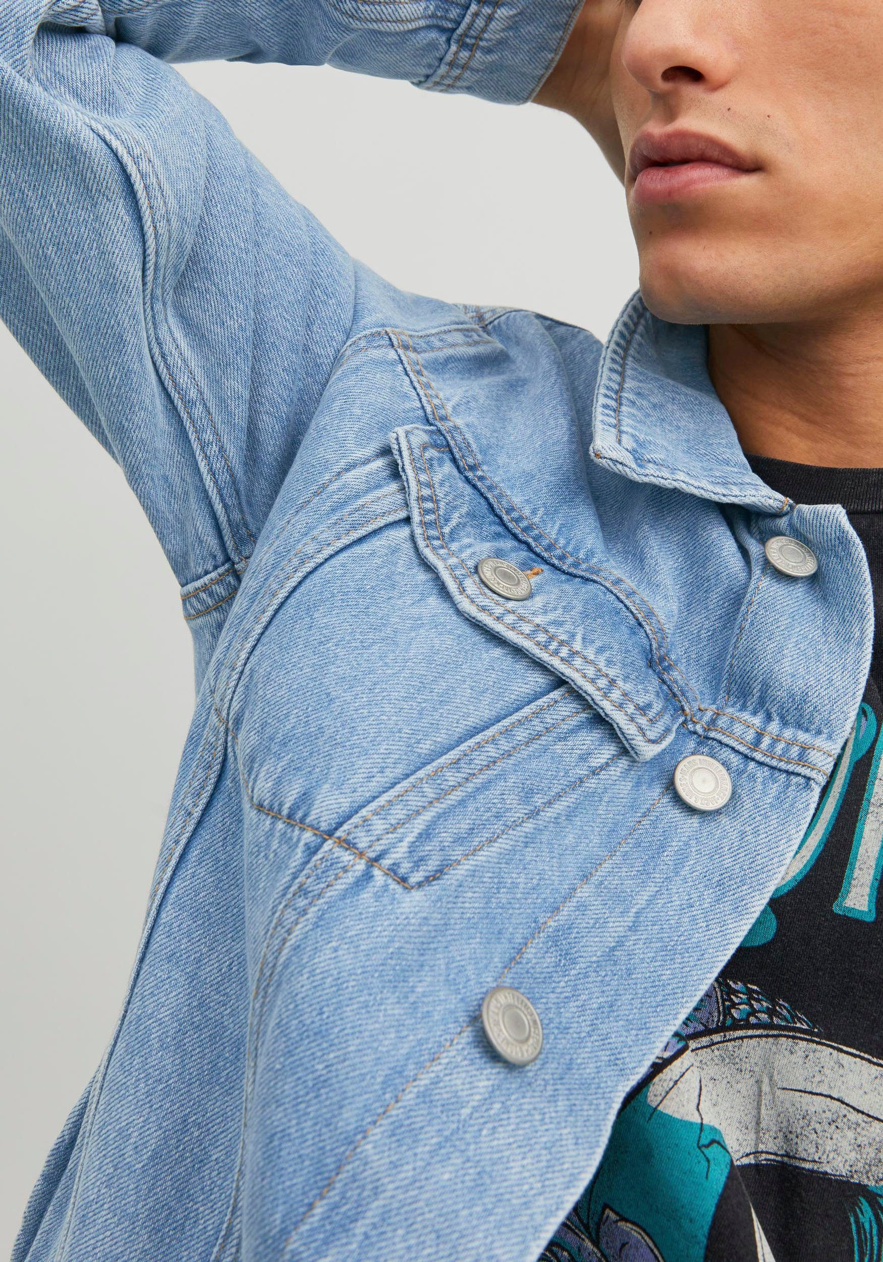Jack & Jones Jeansjacke JJIJEAN Denimjacke, ideal für Frühling, mit Knopfleiste und Taschen Abriebeffekte, modisch, regular fit, Baumwolle