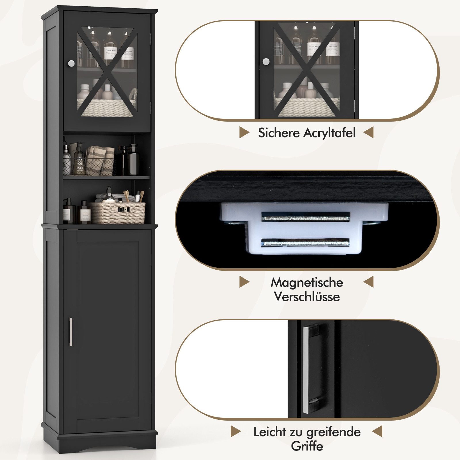 KOMFOTTEU Hochschrank Badezimmerschrank mit Tür & verstellbaren Regalen günstig online kaufen