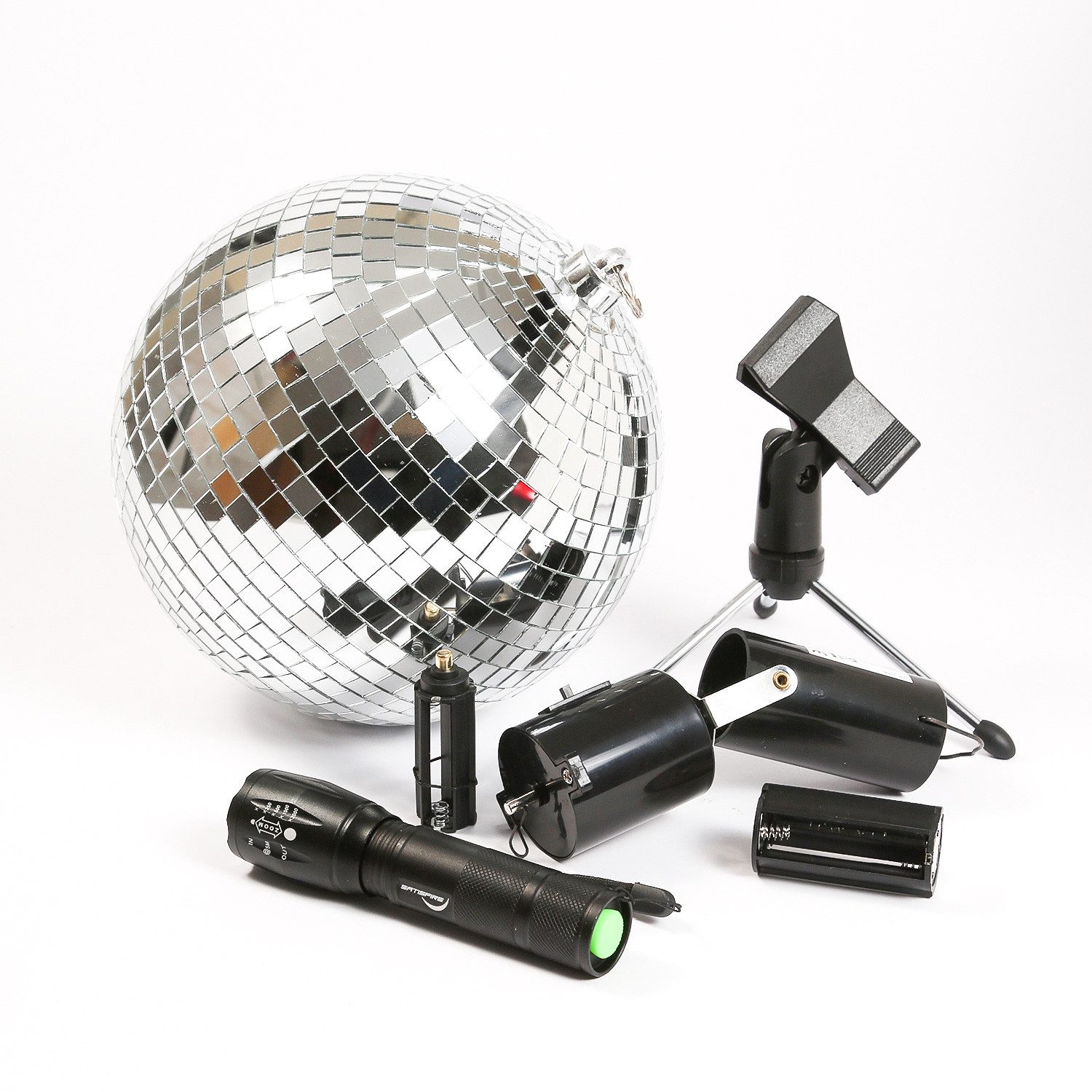 SATISFIRE Discolicht Discokugel Set Mobile Party Komplettset 20cm Kugel Motor Spot Stativ