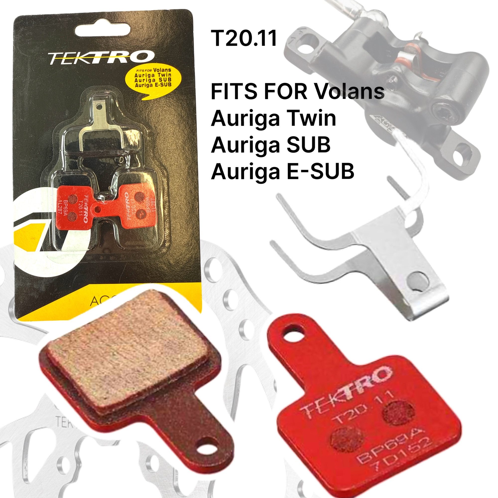 Tektro Scheibenbremse Tektro T20.11 Semi Auriga SUB Fahrrad Scheibenbremsbeläge 2 Kolben Rot
