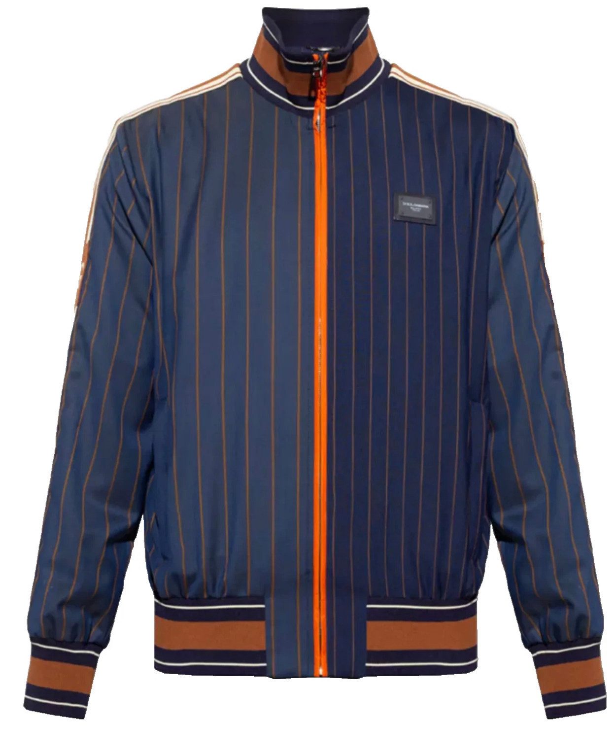 DOLCE & GABBANA Blouson Pinstripe Wolle Trackjacke Jacke mit Logo-Patch Gummiertes Dolce & Gabbana Metall Logo auf der Brust