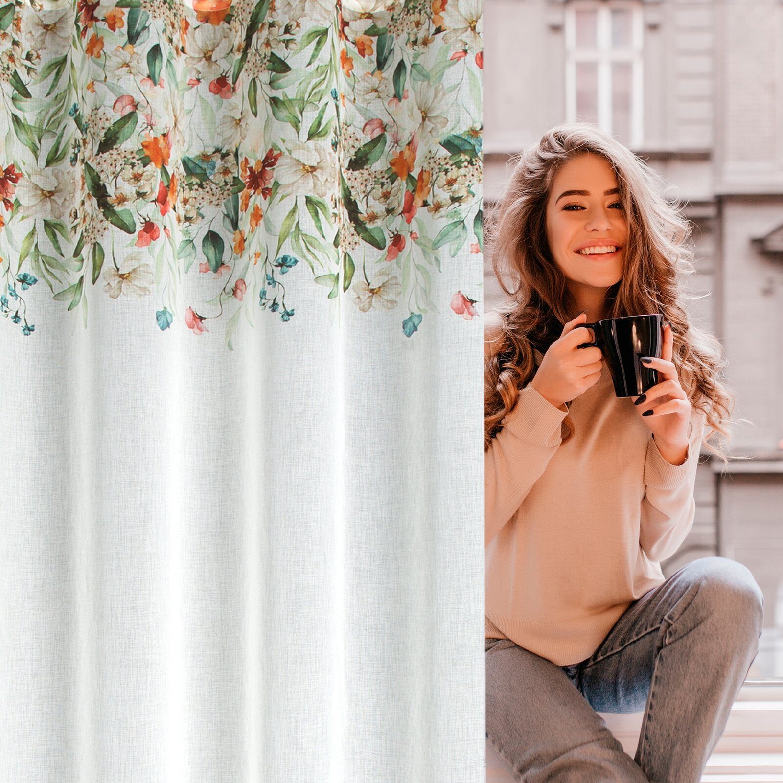 Eurofirany Gardine Landhaus Gardinen mit Blumenmuster günstig online kaufen