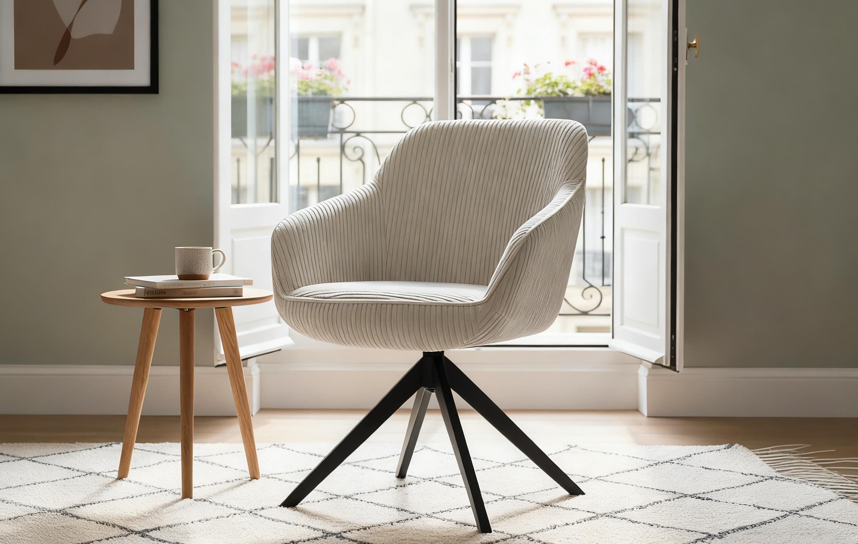 B&D home Polsterstuhl ARVIT (1 St), modern, drehbares Metallgestell, Cord, mit Armlehnen