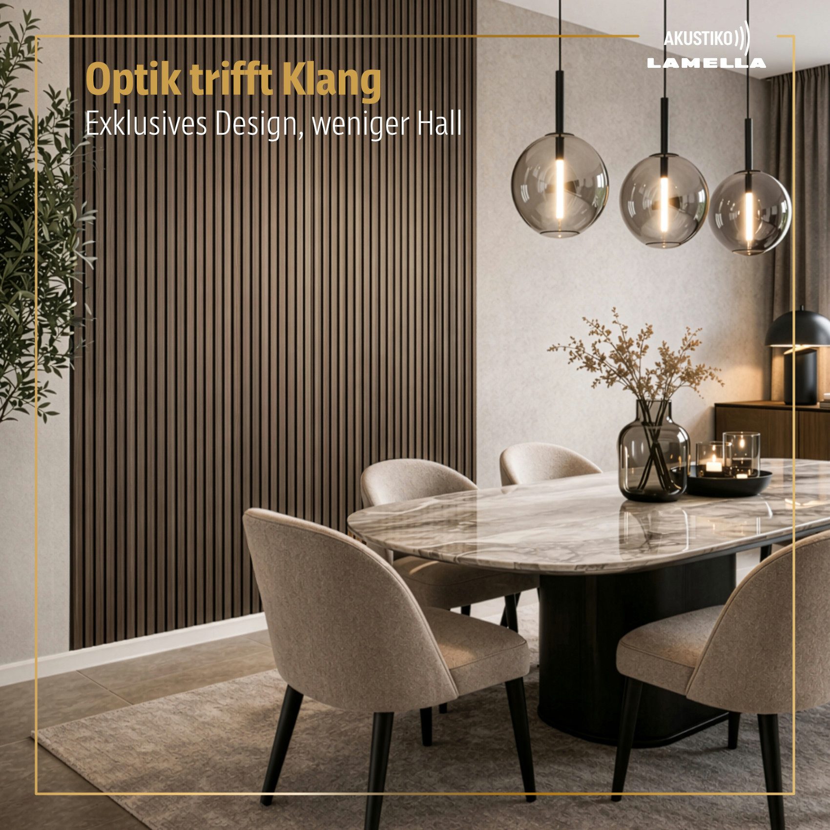 AKUSTIKO Wanddekoobjekt (Lamella Akustikpaneele 4 Stück 280x60cm - flexible Filz MDF Wandpaneele fugenlos - überlappende Holz Lamellenwand modern braun - Akusti – Bild 4 von 5
