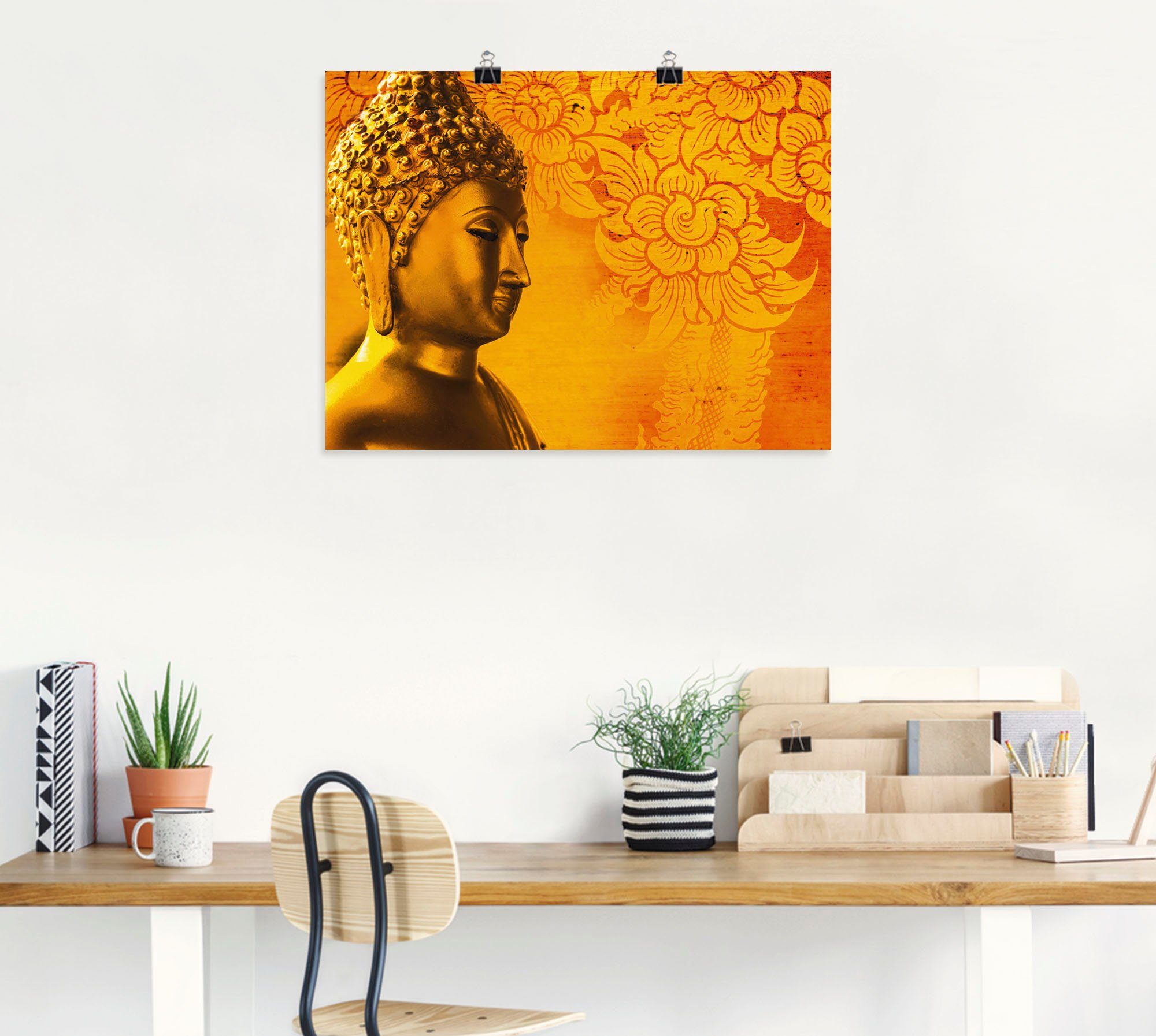 Alubild, Größen Buddha versch. Wandaufkleber Poster St), Leinwandbild, in als Wandbild Religion (1 oder Artland Goldstatue,