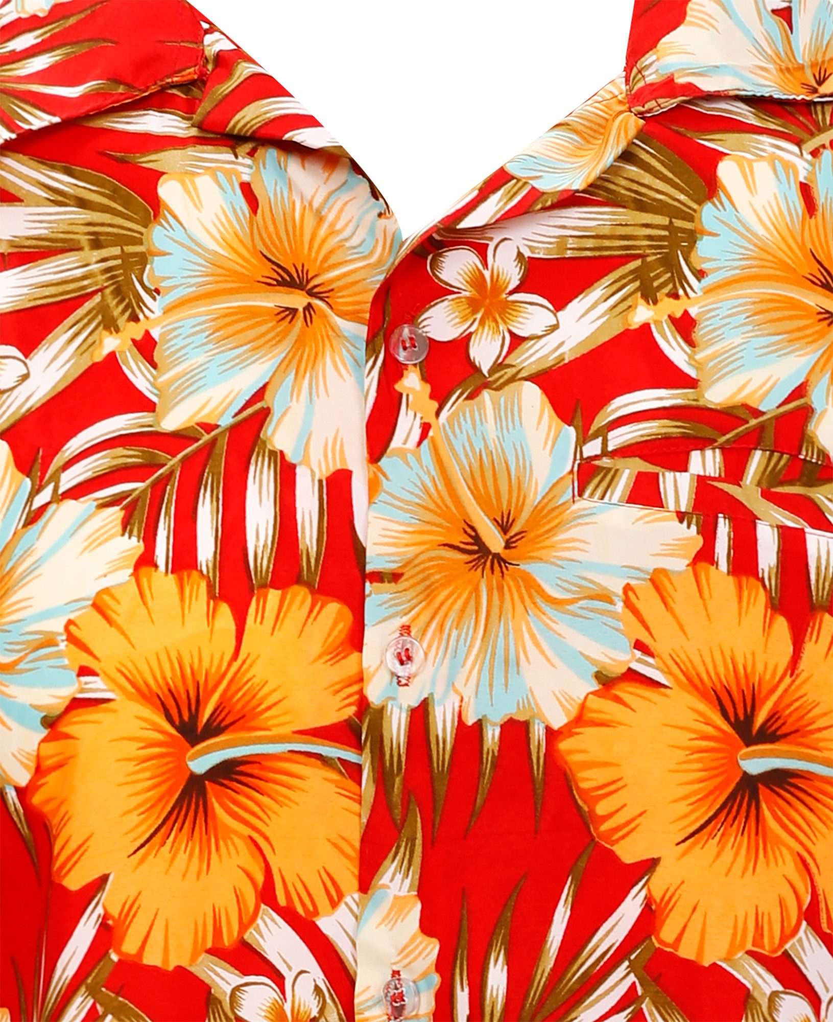 King Kameha Hawaiihemd Tropical Hibiscus Funky Hawaii-Hemd Kurzarm Front-Tasche Unisex