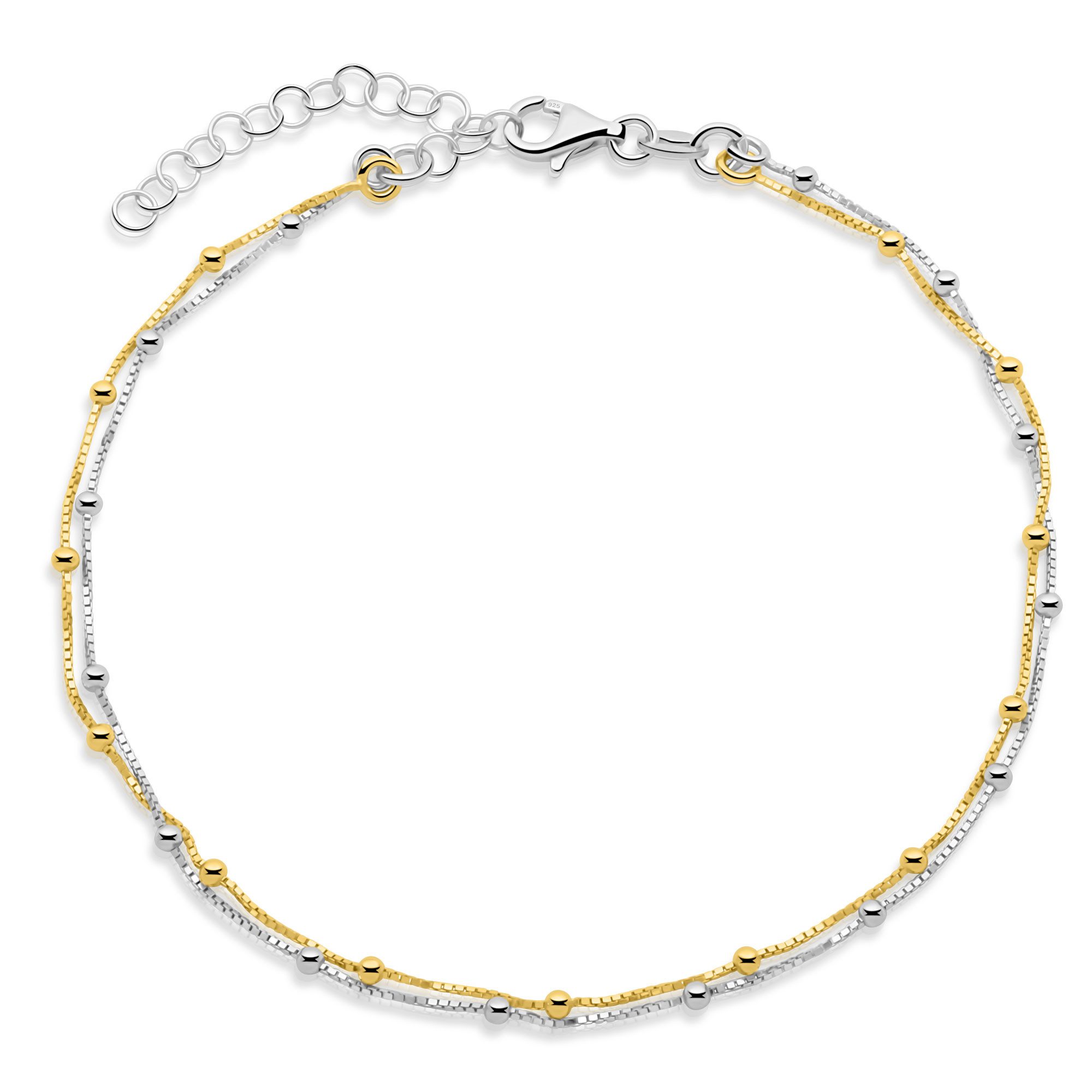 Tony Fein Fußkette Venezianer 0.8mm 925er Silber 14 Karat 585er Vergoldet 22 - 26 cm, Made in Italy für Damen