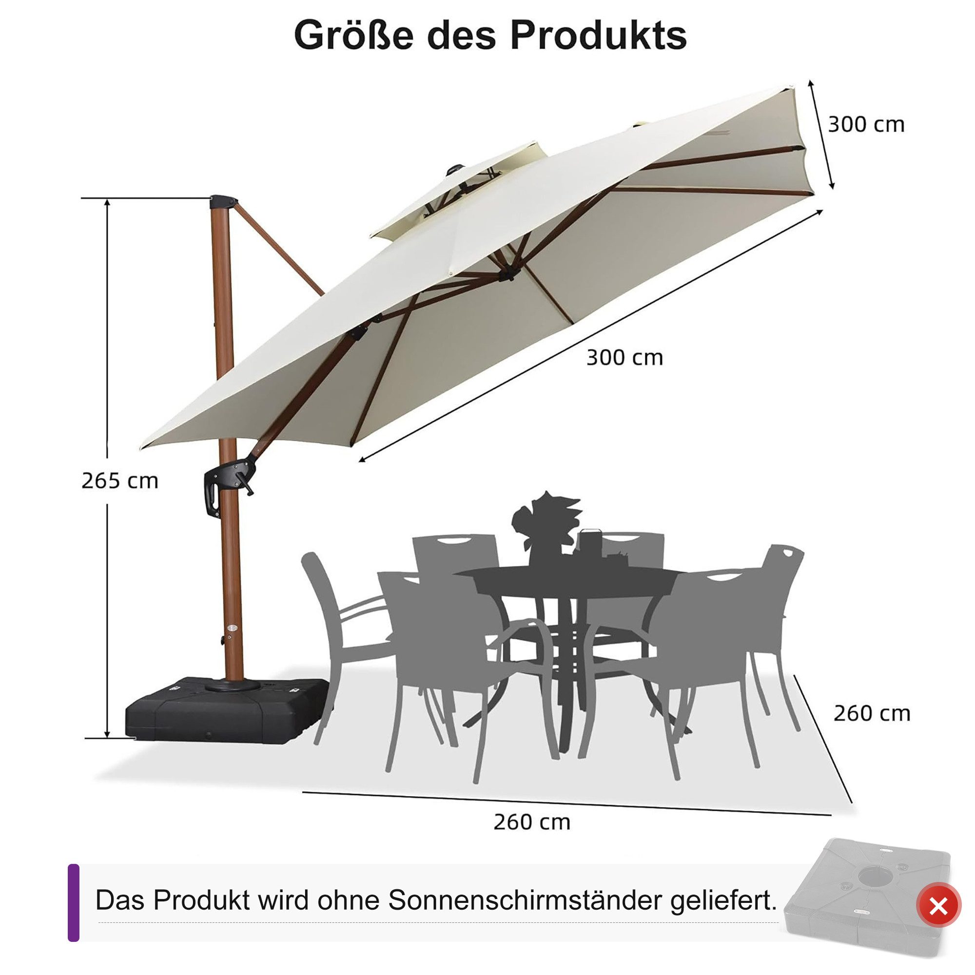 PURPLE LEAF Ampelschirm Holzoptik Quadratischer Außenbereich günstig online kaufen