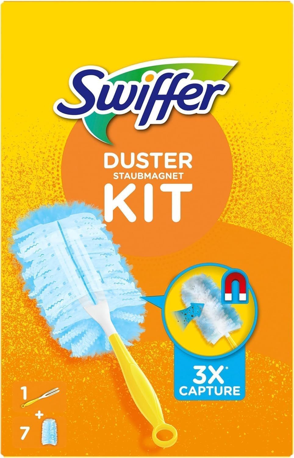 Swiffer Тряпки из перьев 1x Swiffer Staubmagnet Kit mit 1 Handgriff und 7 Nachfülltücher (1-St), Duster Staubmagnet Starterset
