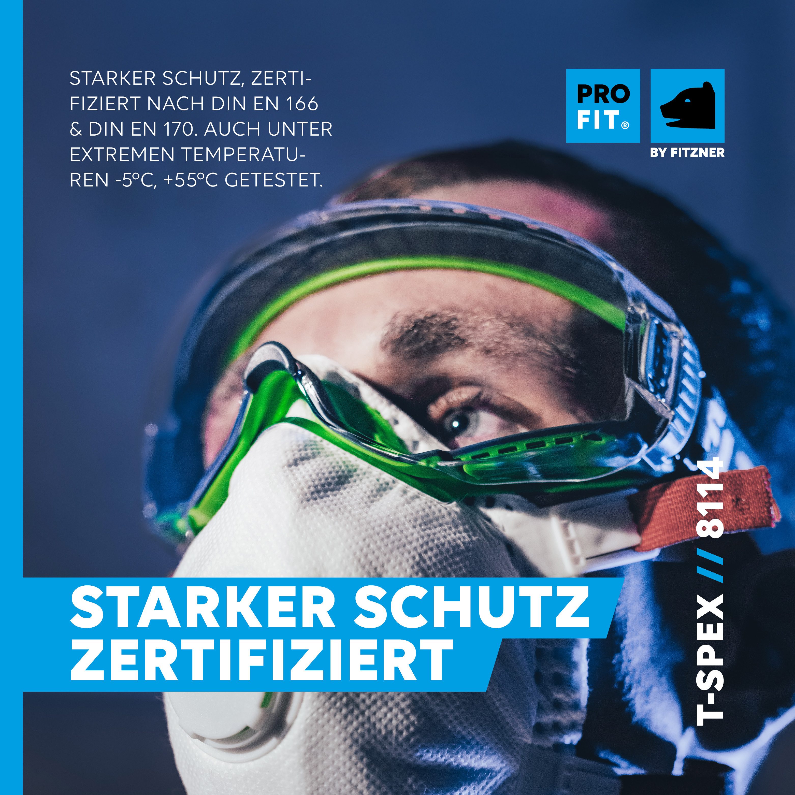 PRO FIT Arbeitsschutzbrille T-Spex, klare Vollsichtbrille, Beschlagfreie Panoramaschutzbrille, (1, Stück), für Brillenträger, mit UV-Schutz & Ventilation