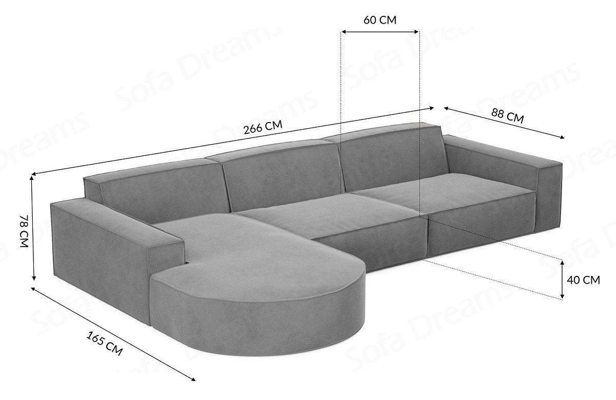 Design Polster Ecksofa Dreams Couch Polstersofa Alegranza Stoffsofa Sofa Schwarz-Mo95 L Sofa kurz Eck