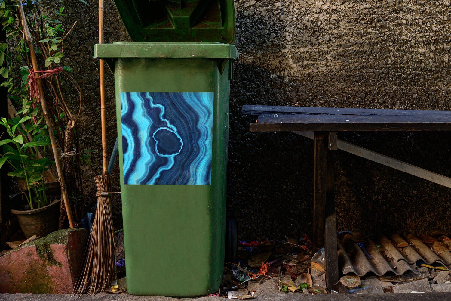 MuchoWow Wandsticker Blau St), Sticker, - Container, Achat - Mülleimer-aufkleber, Mülltonne, (1 Neon Edelstein - Abfalbehälter