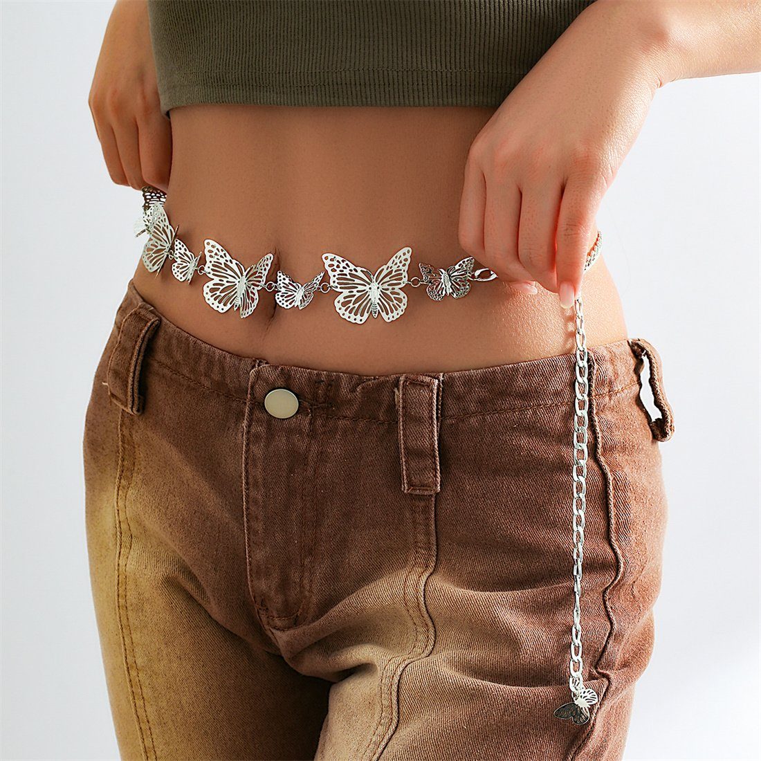 DÖRÖY Kettengürtel Einlagige Schmetterlings-Taillenkette für Frauen, Taillenkettenschmuck Weiß