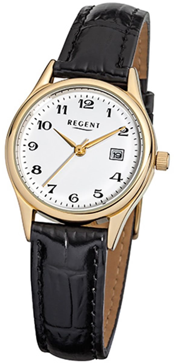 Quarzuhr Regent Damen-Armbanduhr schwarz Analog