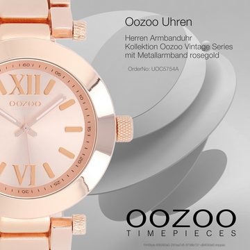 OOZOO Quarzuhr Oozoo Herren Armbanduhr Vintage Series, (Analoguhr), Herrenuhr rund, groß (ca. 40mm) Metallarmband rosegold