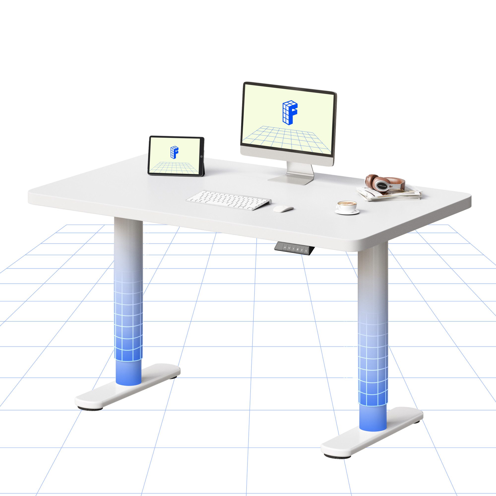 FLEXISPOT Schreibtisch CylineX Höhenverstellbarer Schreibtisch mit runden Tischbeinen (ästhetischer Sitz-Steh-Arbeitsplatz, mit ausgewogenen Proportionen und ruhiger Präsenz), Skulpturale Optik,100×60 cm