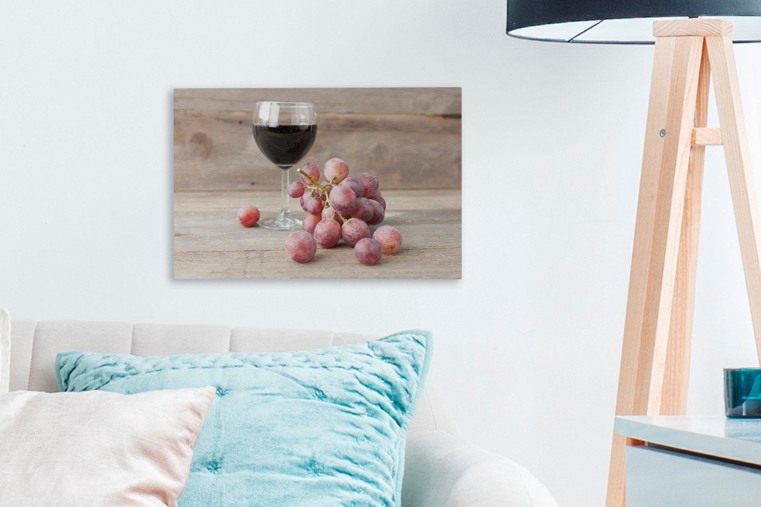 30x20 Frisch rote Wein, St), gepflückte Leinwandbild Weintrauben (1 Wandbild ein Wanddeko, OneMillionCanvasses® Aufhängefertig, Glas Leinwandbilder, cm und