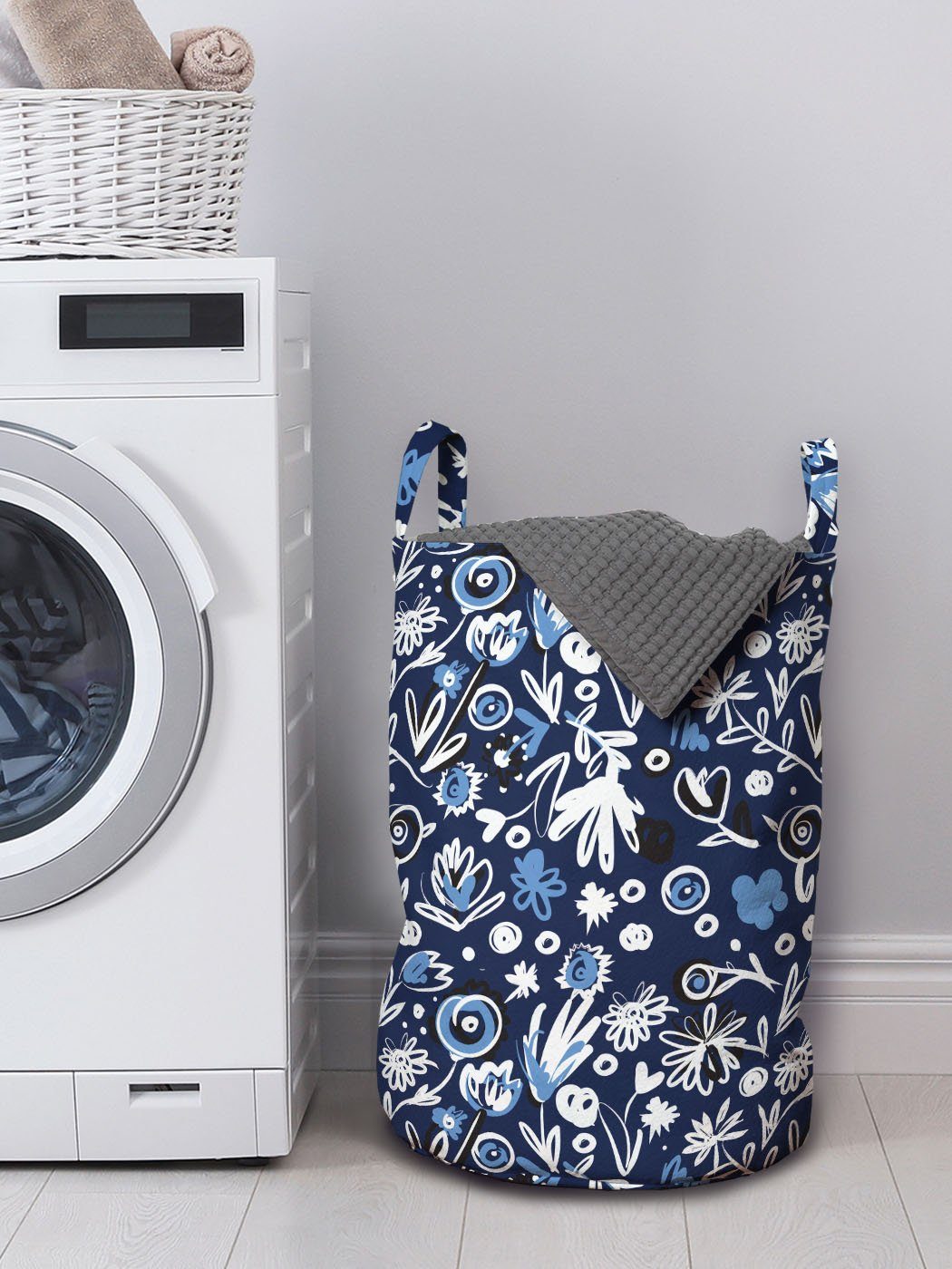 Abakuhaus Wäschesäckchen Wäschekorb mit Waschsalons, Blumen-Kunst Kordelzugverschluss Stil für Sketch Blumen Griffen