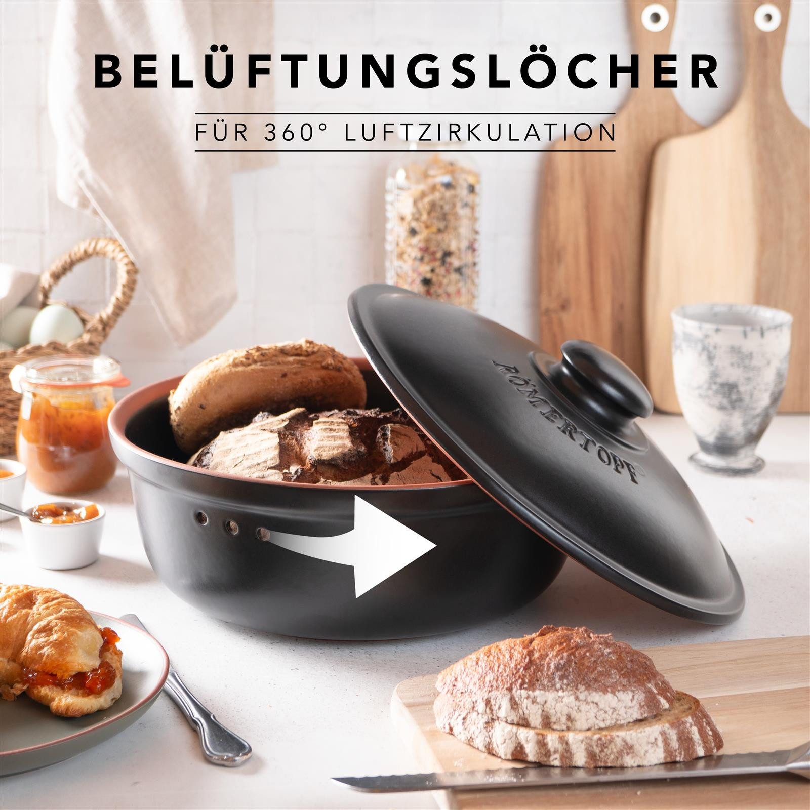 RÖMERTOPF Römertopf Brottopf Rund Ø 30cm - Keramik Brotkasten – Bild 4 von 5