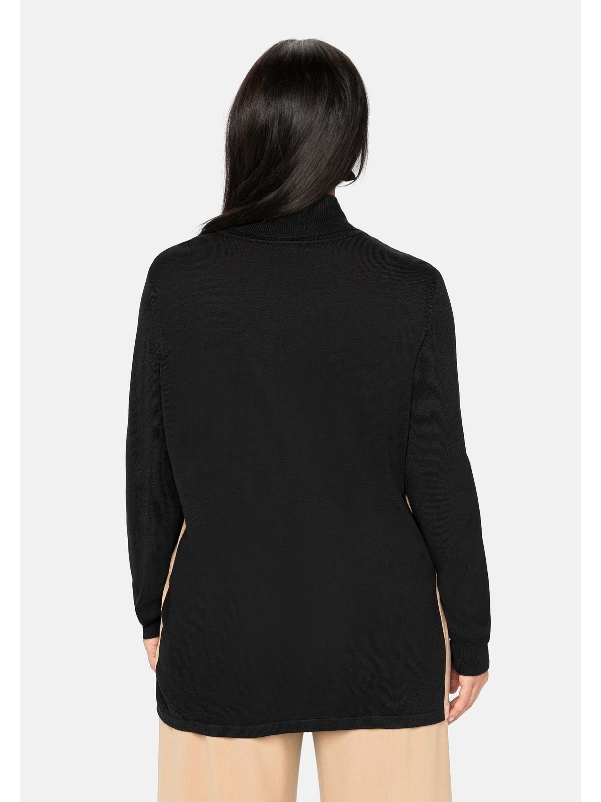 Damen Pullover Sheego Rollkragenpullover Rollkragenpullover mit seitlichen Kontrastdetails