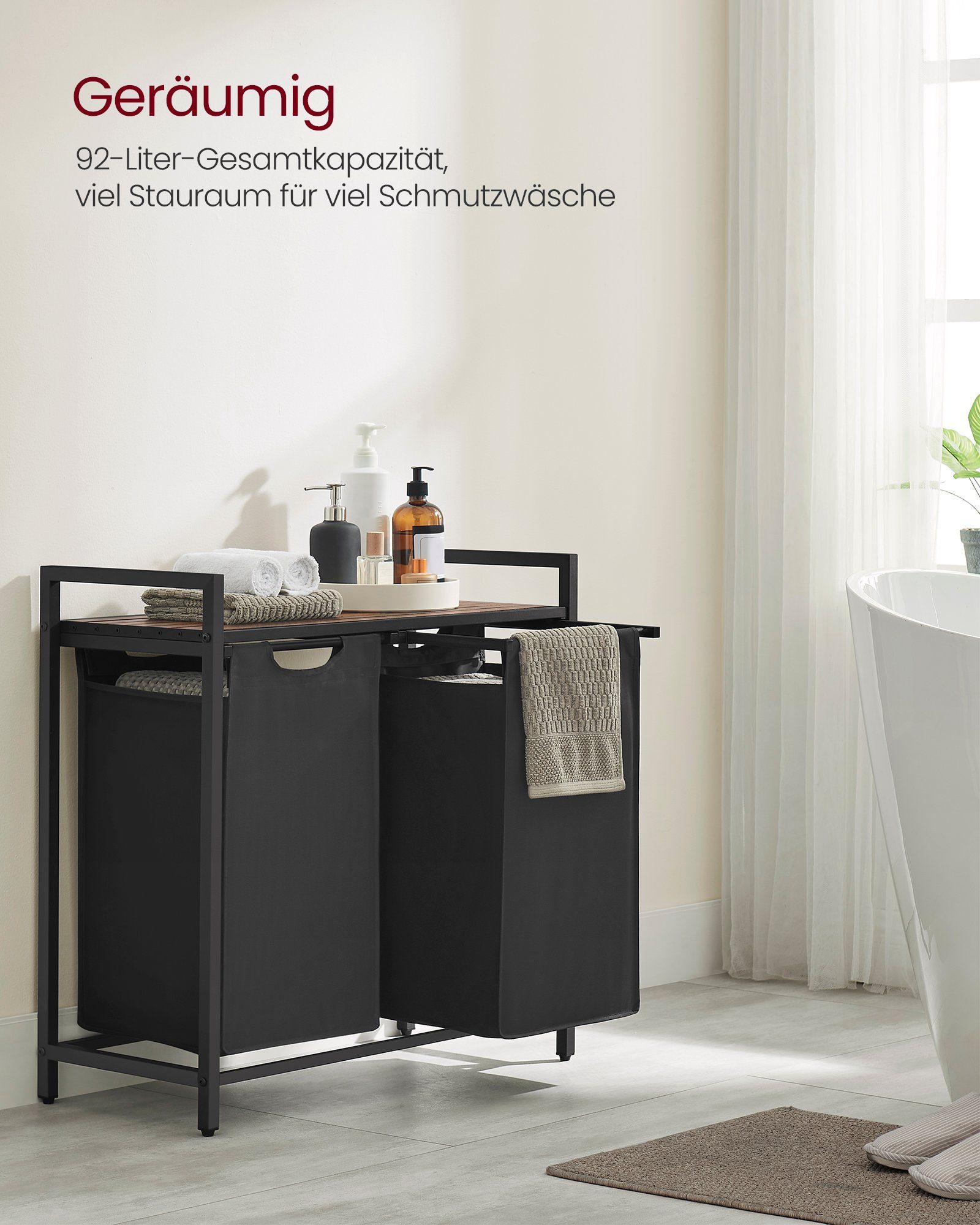 VASAGLE Wäschekorb 2 Wäschesäcke aus Oxford-Gewebe, abnehmbar, 2 Wäschesäcke aus Oxford-Gewebe, abnehmbar, 2 x 46 L – Bild 3 von 5