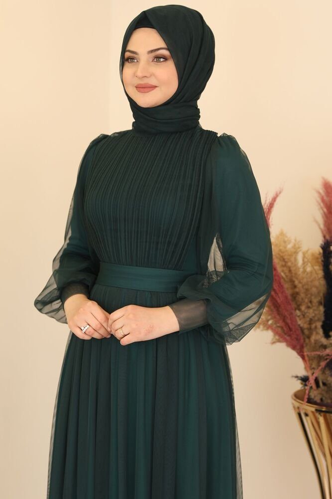 Langärmliges Modavitrini Smaragd-Grün Hijab Tüllkleid Abendkleid Abaya Damenkleid Kleid Maxikleid Abiye