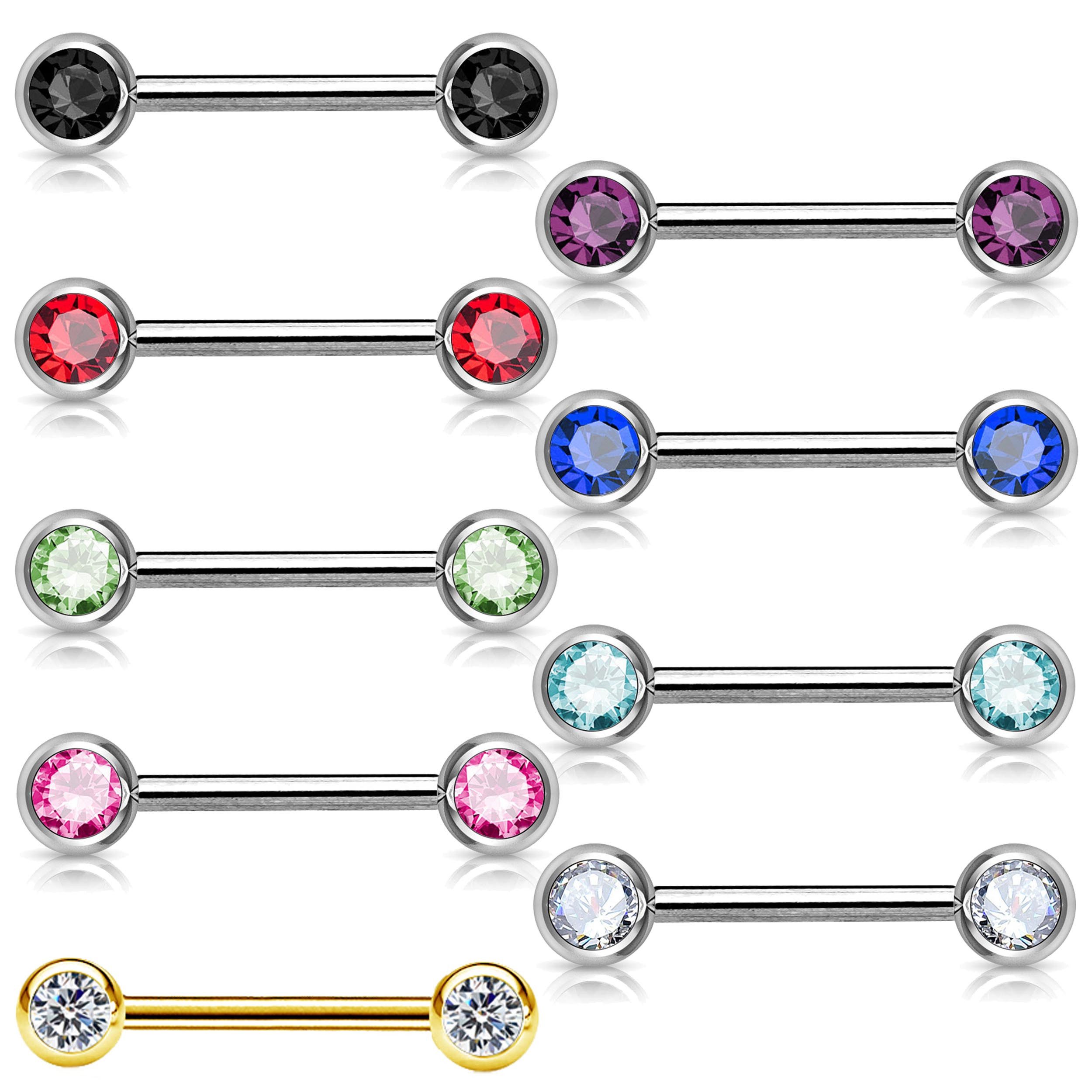 viva-adorno Brustwarzenpiercing Brustpiercing Nippelpiercing Front Kristall Kugeln Barbell Stab