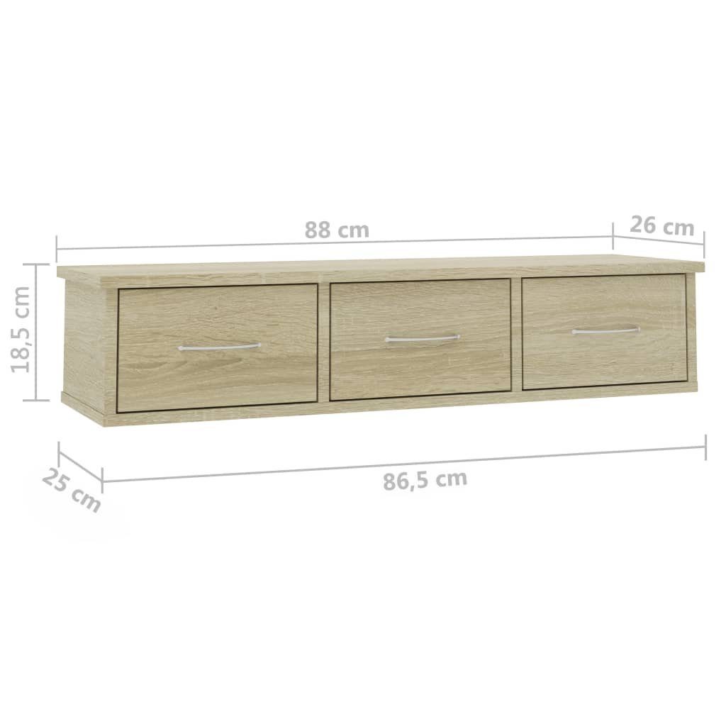 vidaXL Regal Holzwerkstoff, 88x26x18,5 cm Sonoma-Eiche Wand-Schubladenregal Sonoma Eiche 1-tlg